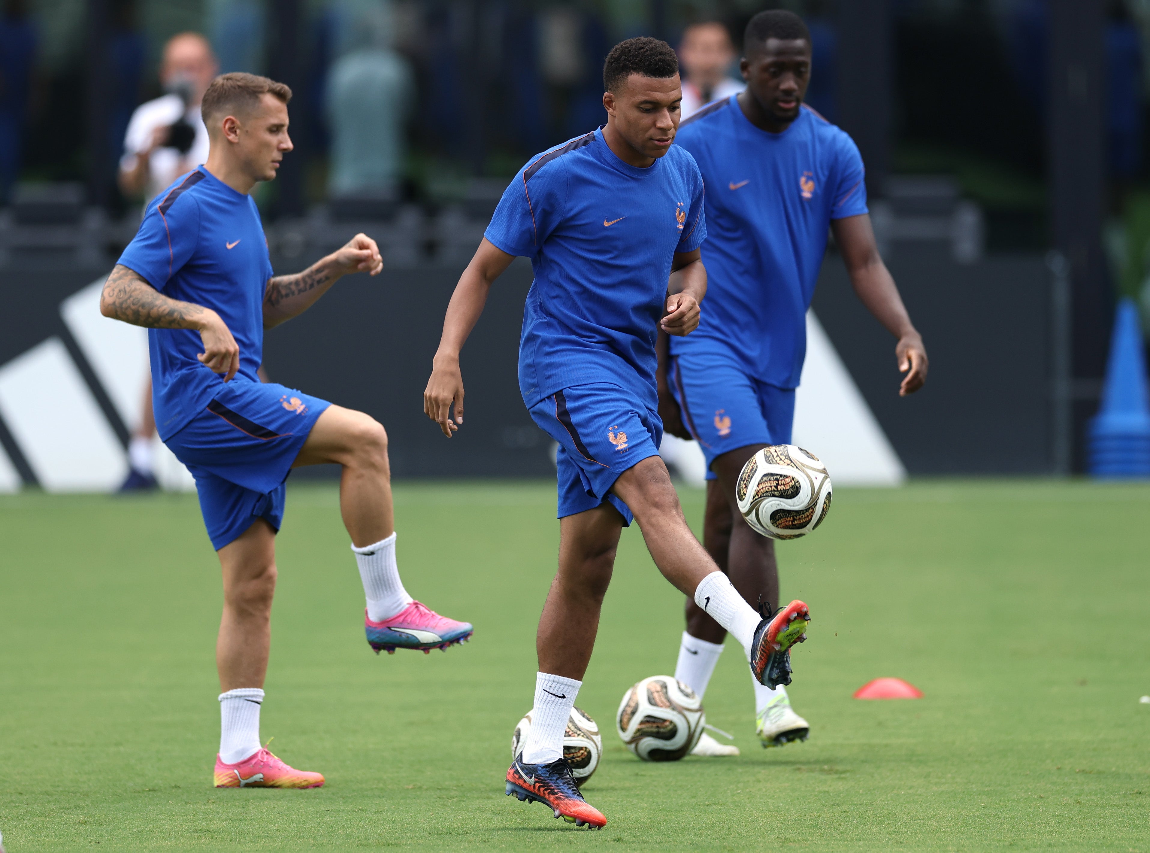 Kylian Mbappe of France in action during a training session (Getty)