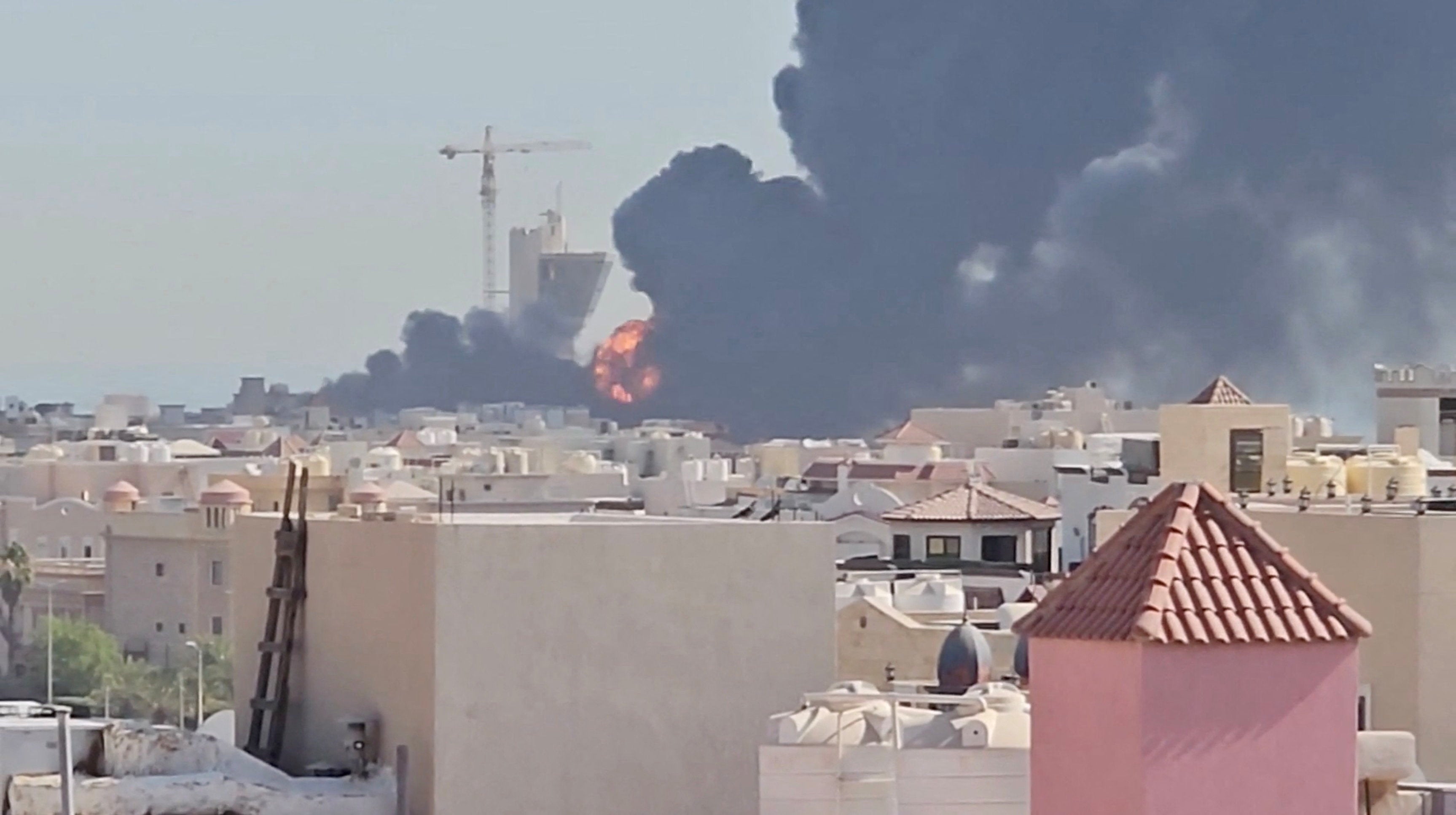 Smoke billows near the oil facility in Mangaf, Kuwait, July 18, 2026, in this screen grab obtained from a social media video
