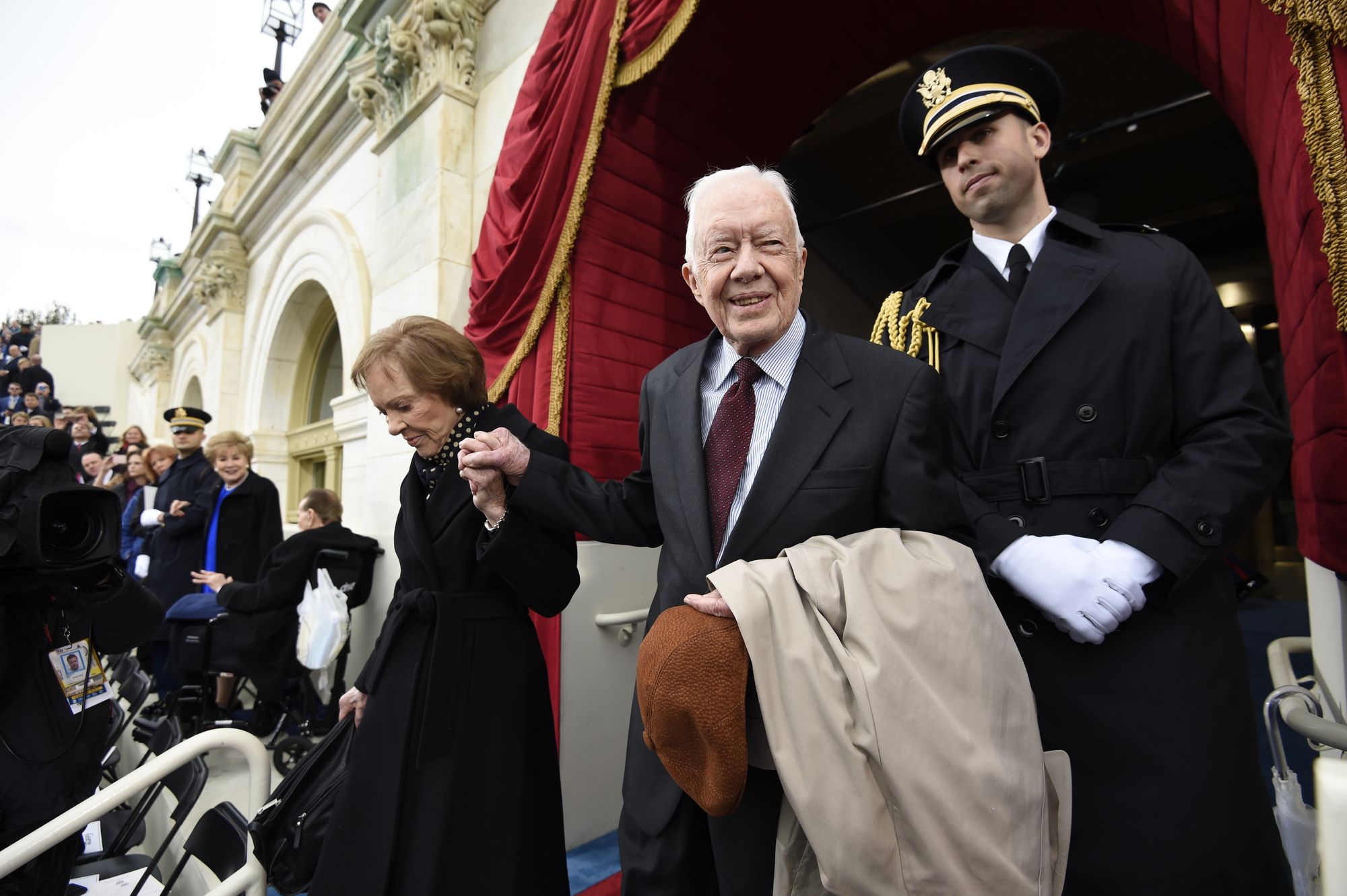 Jimmy Carter and First Lady Rosalynn Carter attend the Presidential Inauguration of Donald Trump at the US Capitol on January 20, 2017