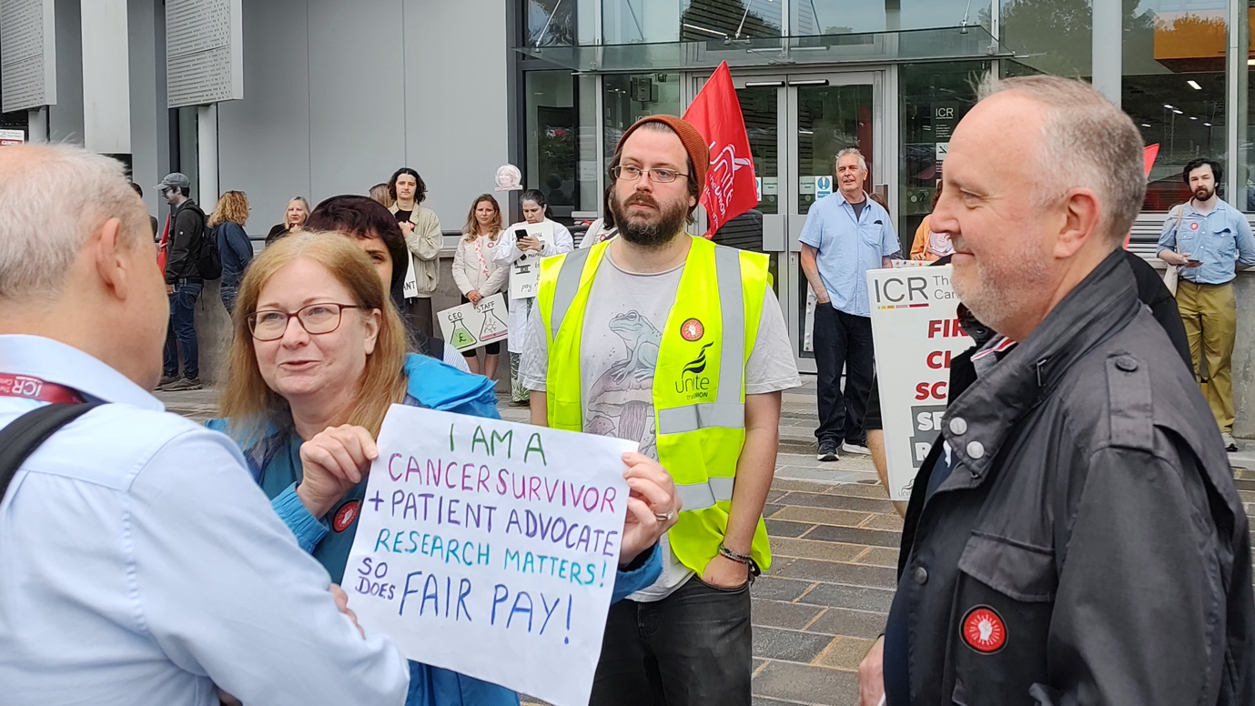 Staff from the Institute of Cancer Research striking over pay (ICR Unite reps/PA)
