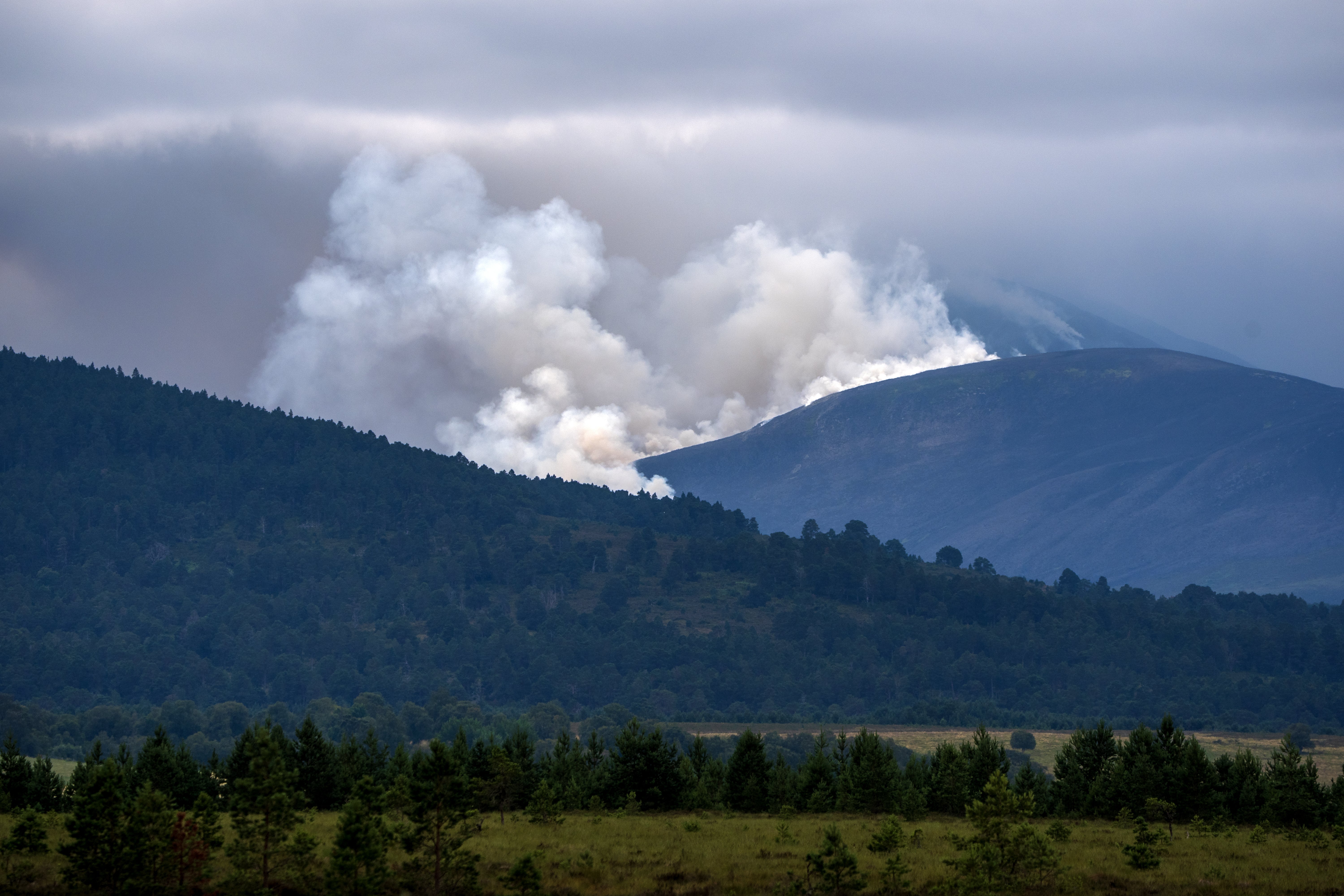 The wildfire burning near Nethy Bridge in the Cairngorms National Park in northeast Scotland