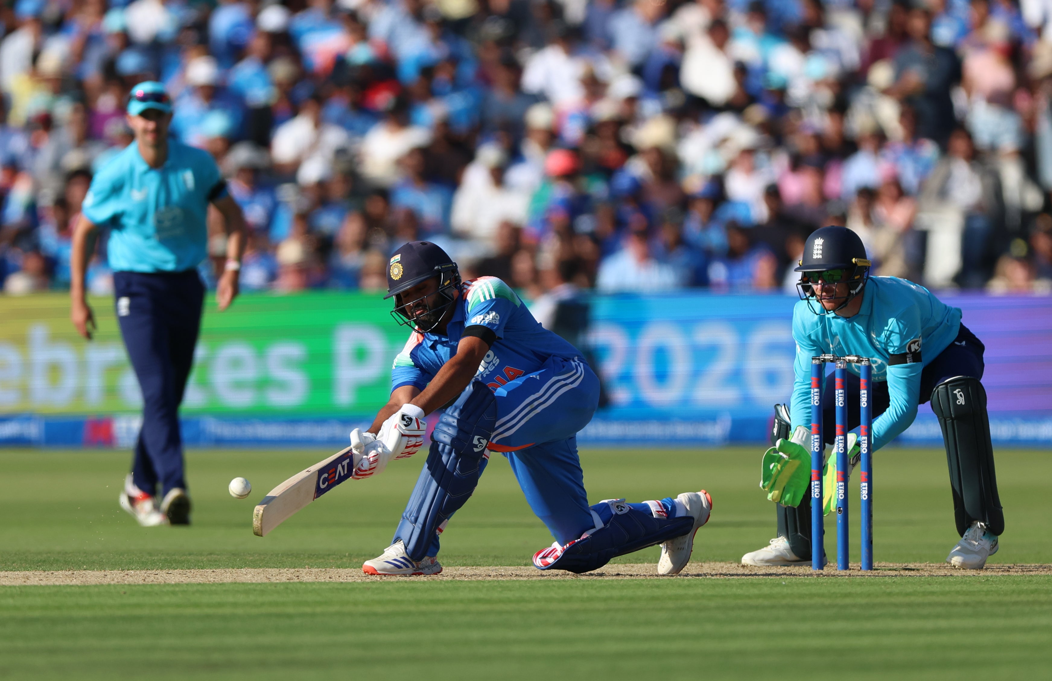 Rohit Sharma threatened to lead India to an astonishing chase (Steven Paston/PA)