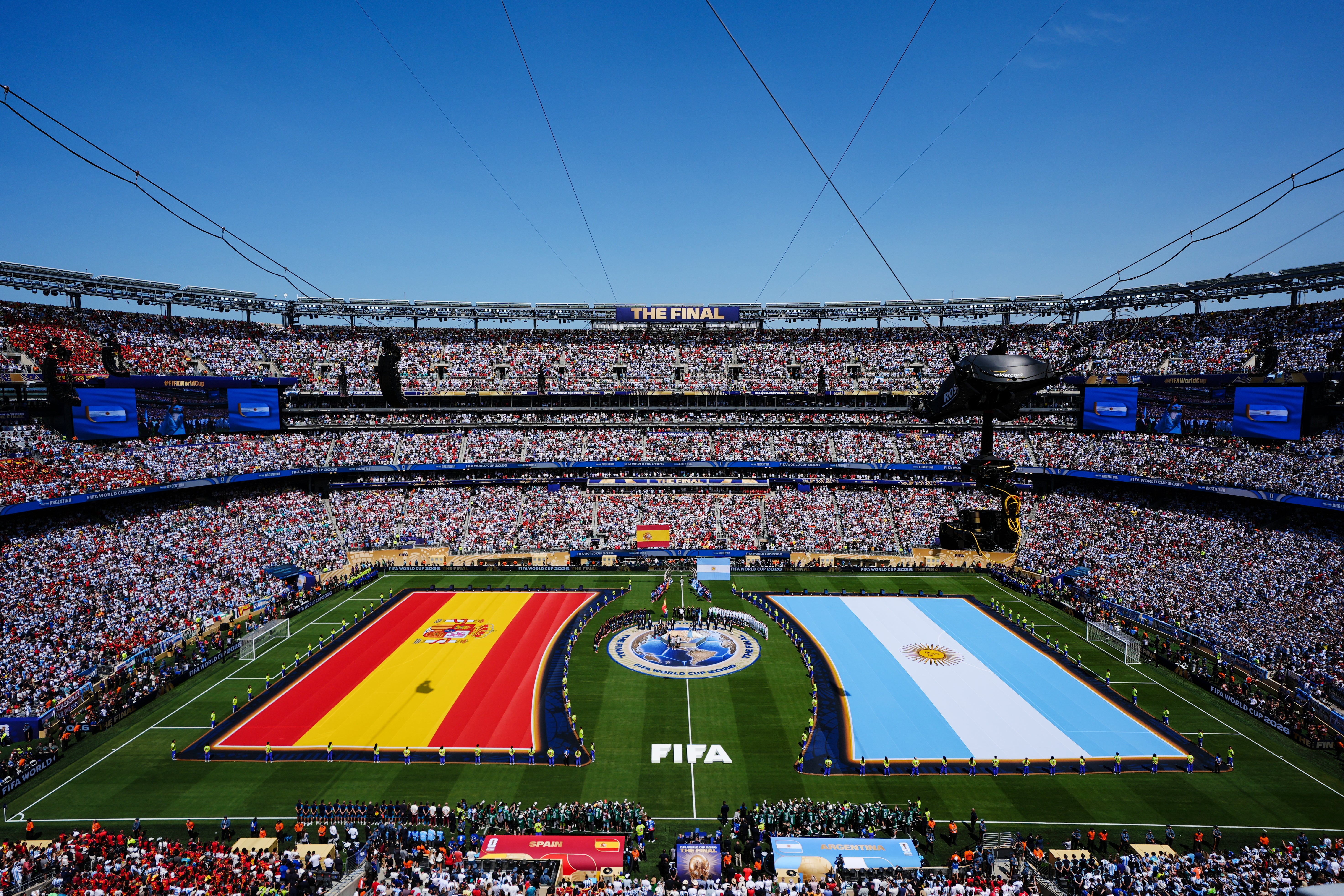 Spain and Argentina flags on the pitch at the New York New Jersey Stadium (Martin Rickett/PA) (PA Wire)