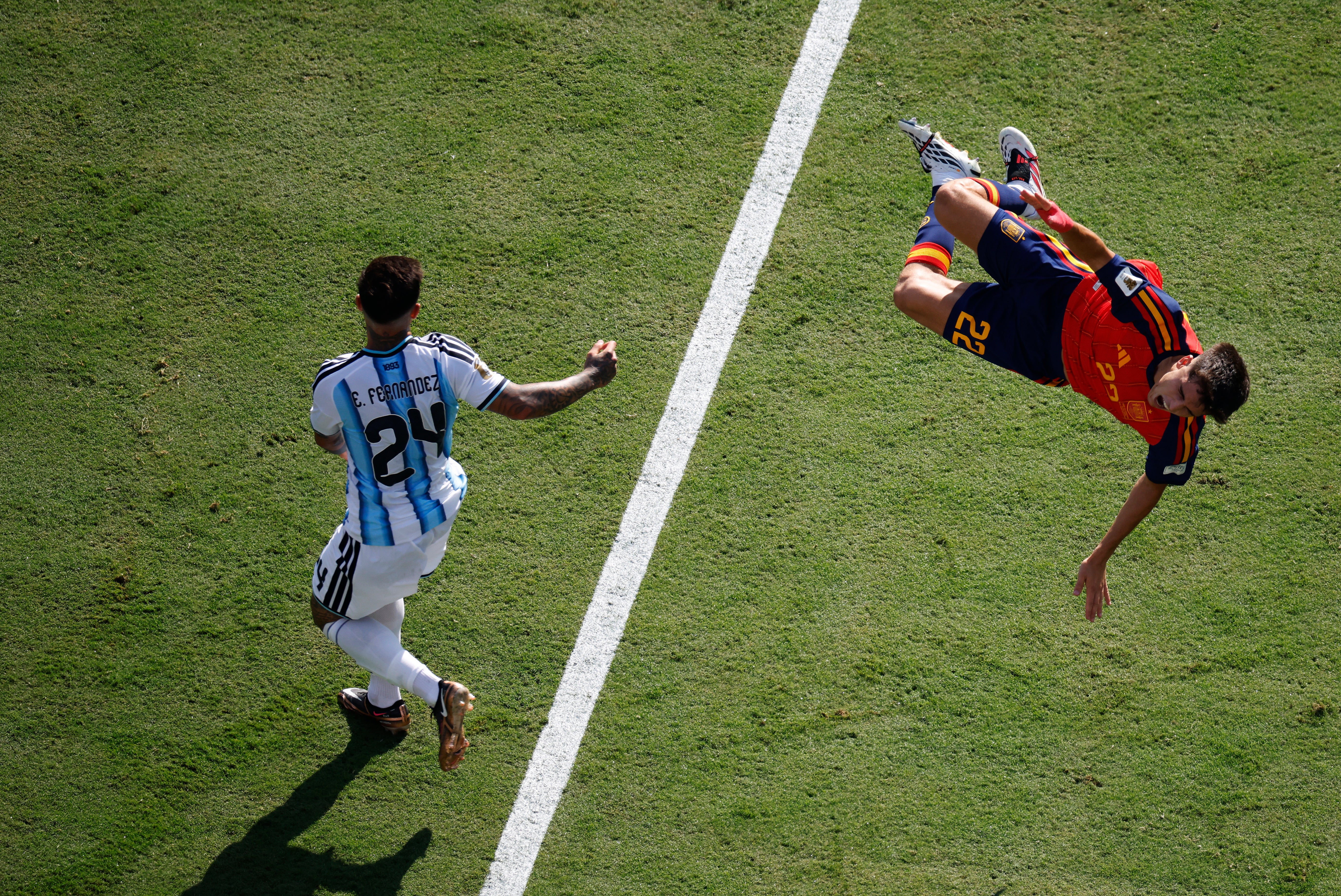 A rash challenge from Fernandez earned the Argentina midfielder a second yellow card in stoppage time