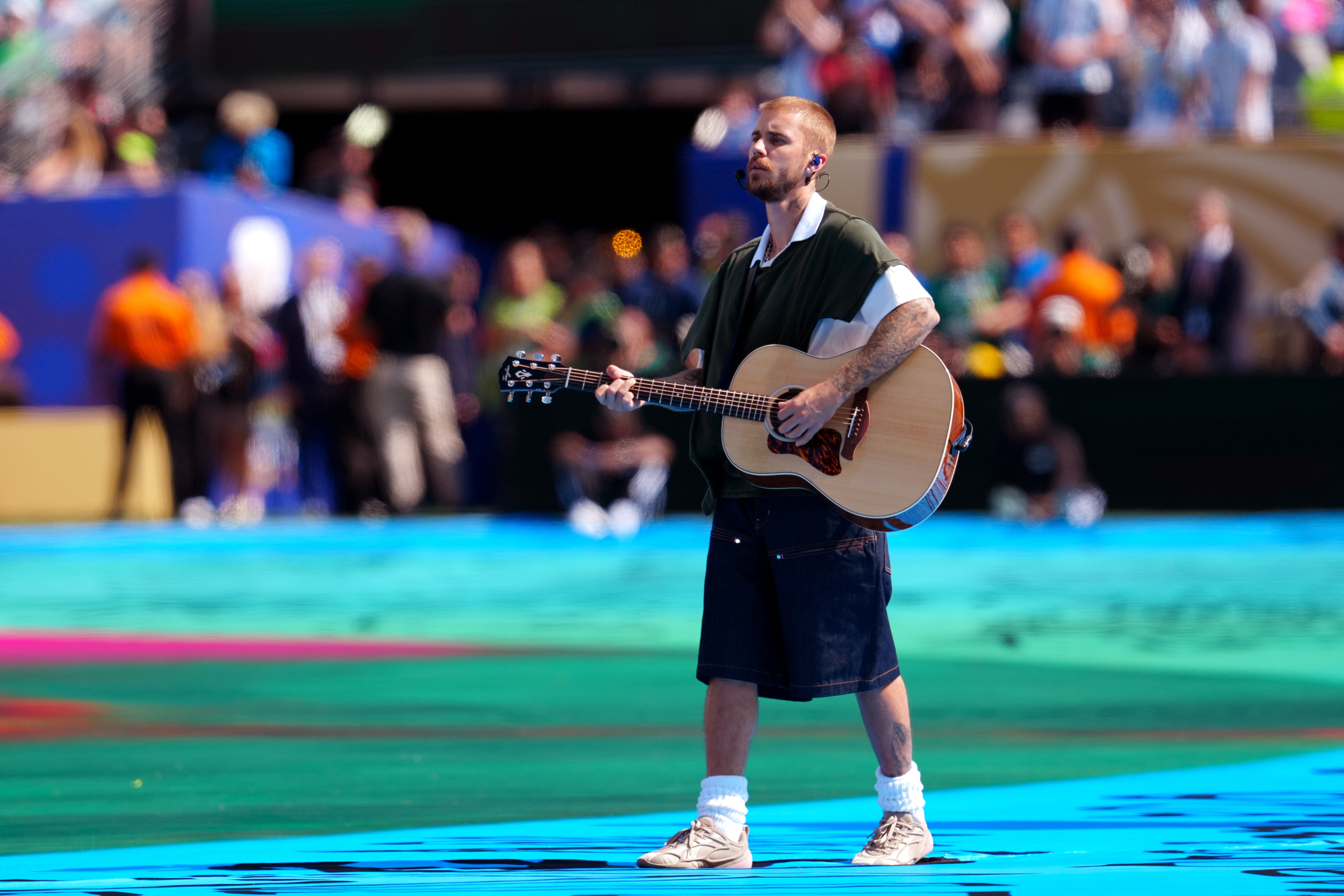 Justin Bieber also performed (Nick Potts/PA) (PA Wire)