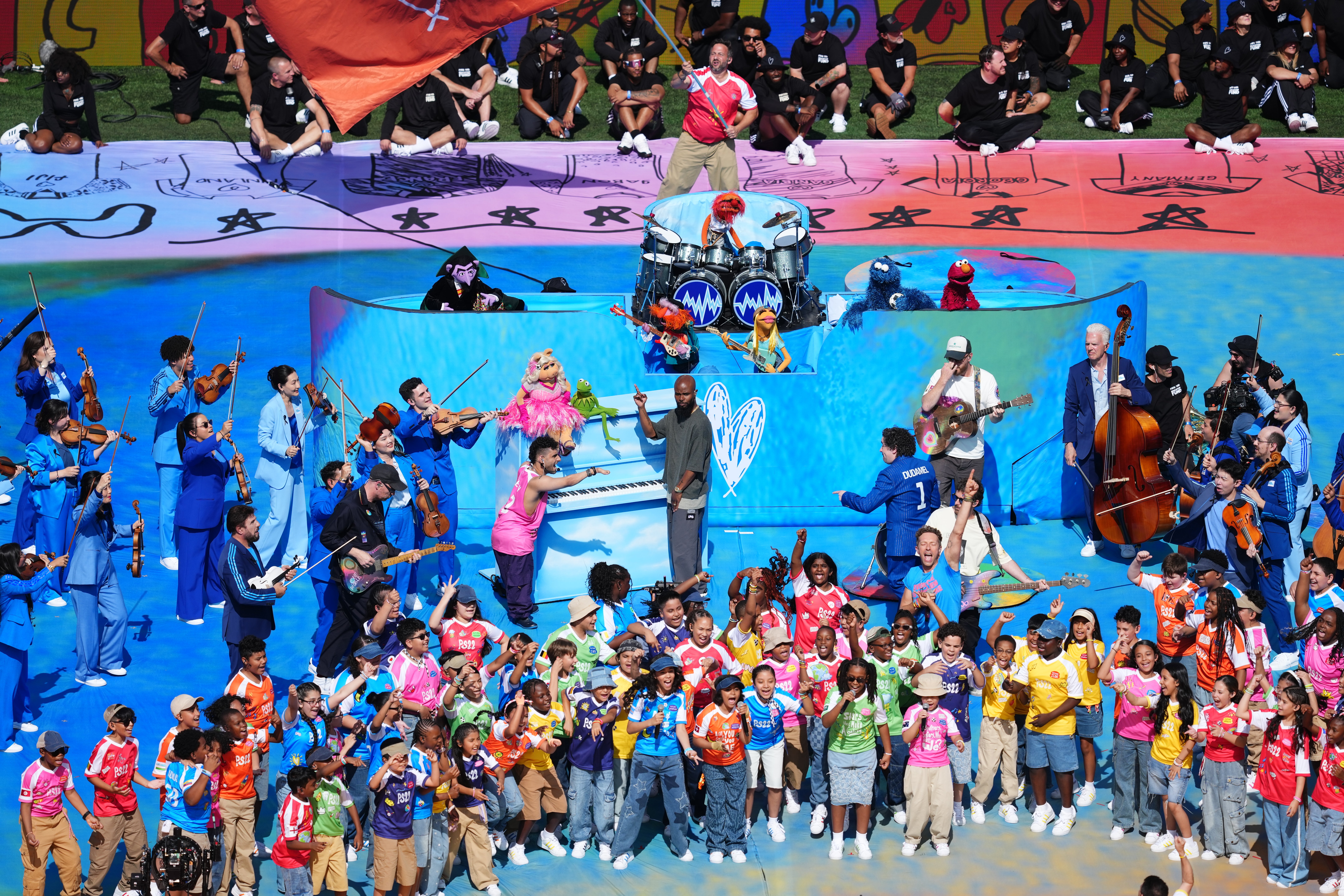Coldplay and The Muppets perform during the half-time show
