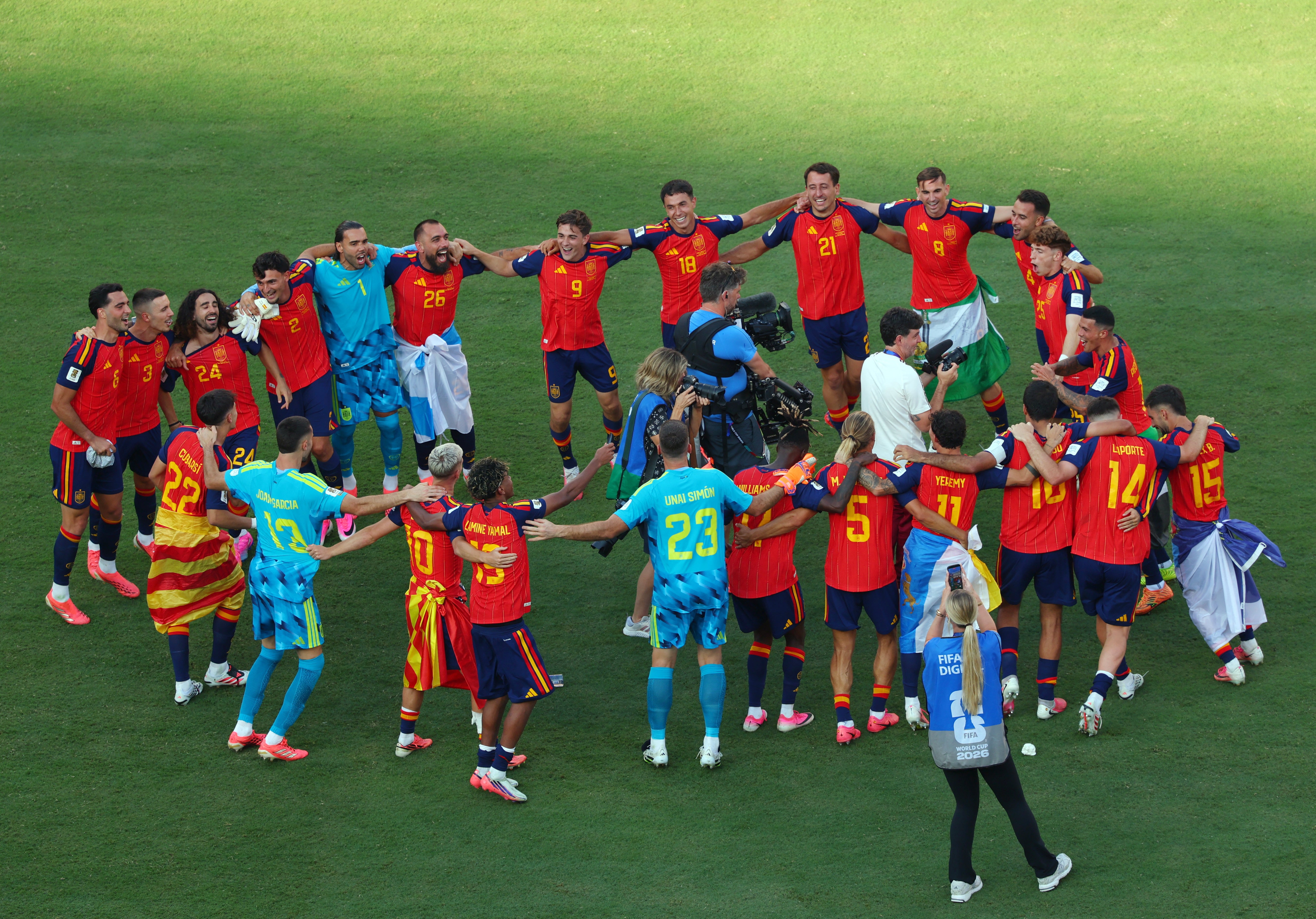 Spain players celebrate after winning the World Cup