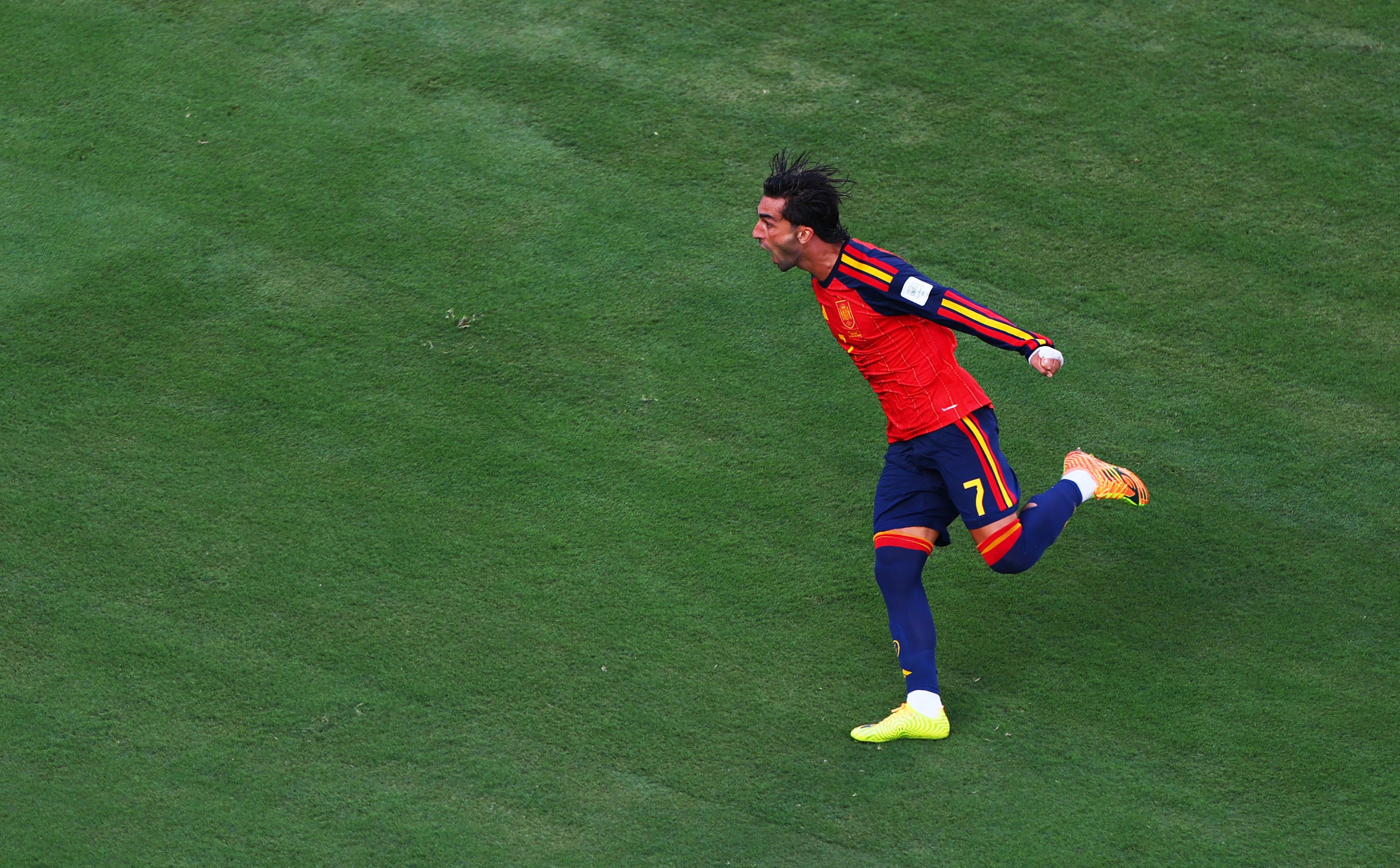 Spain's Ferran Torres celebrates scoring their first goal