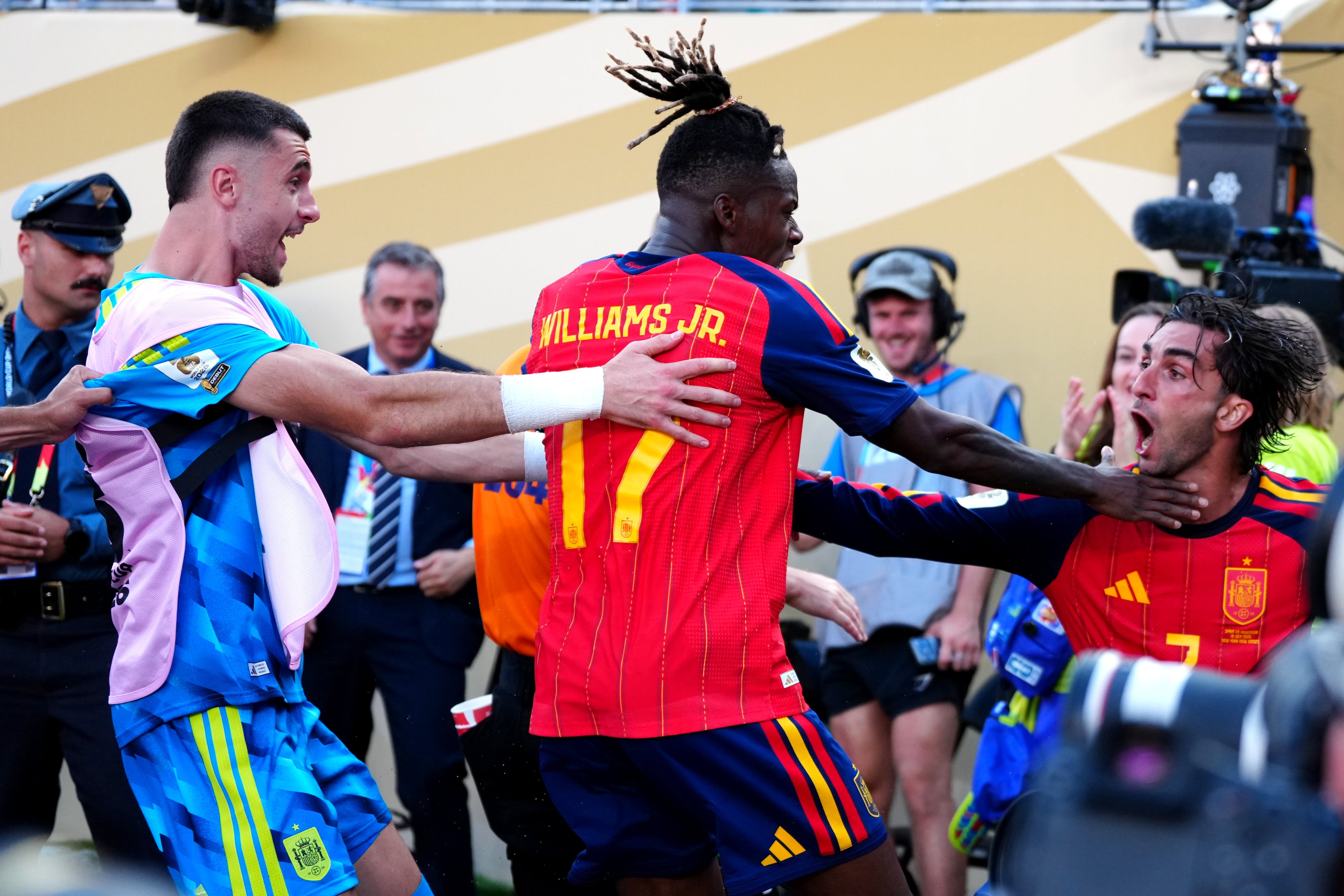 Spain’s Ferran Torres (right) celebrates his goal (Nick Potts/PA) (PA Wire)