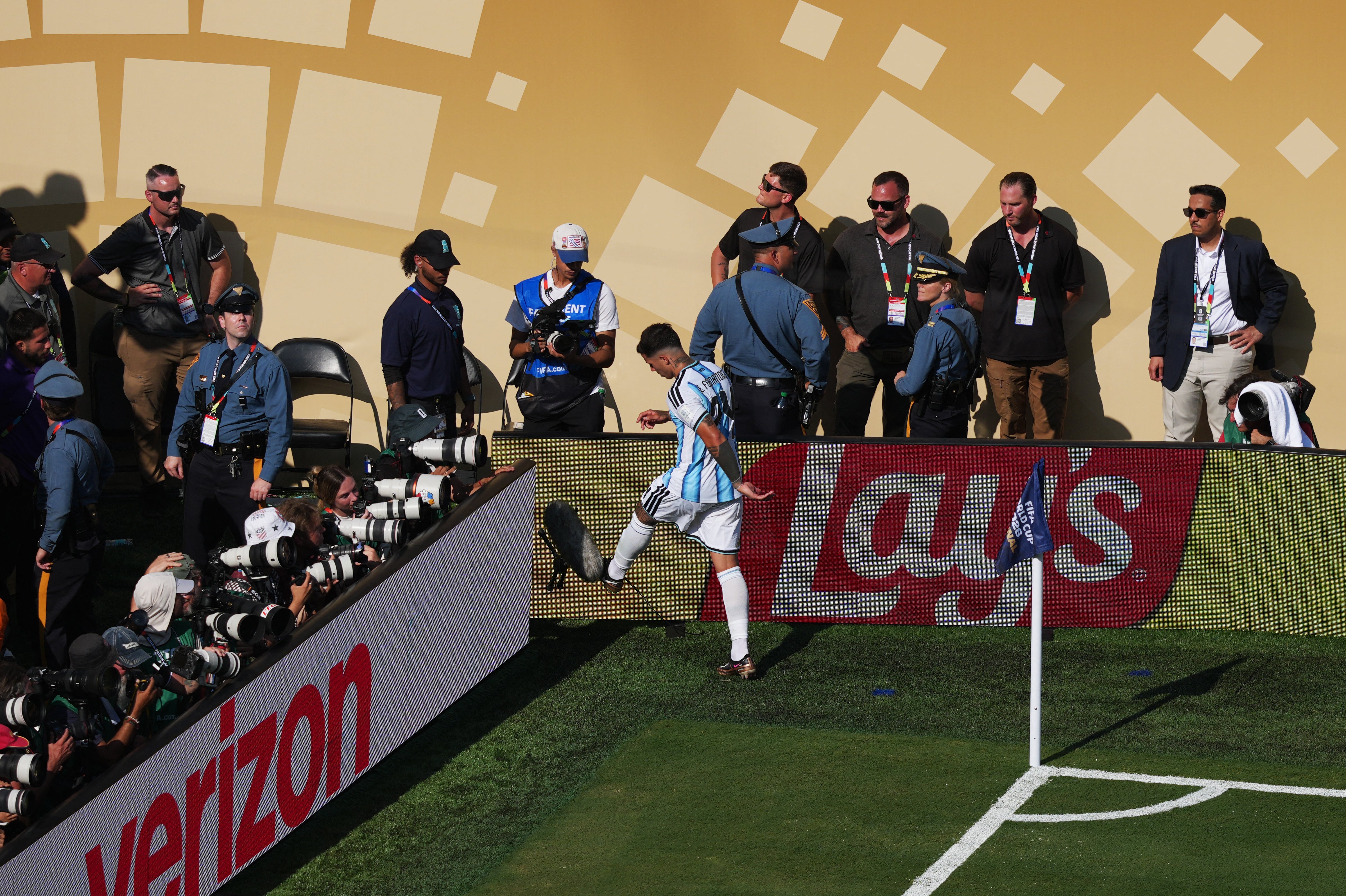 Fernandez kicks a microphone as he leaves the pitch