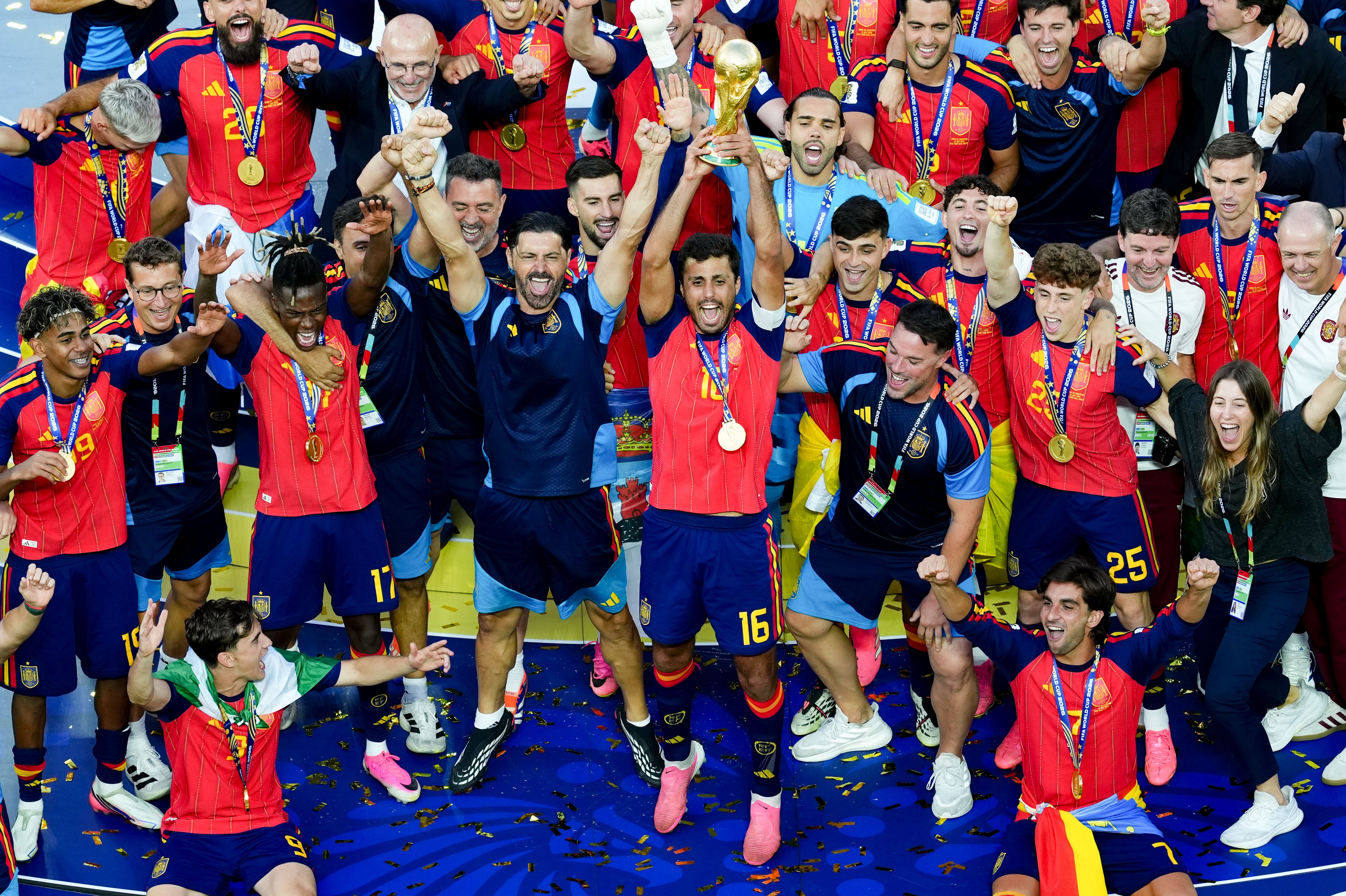 Spain’s Rodri lifts the FIFA World Cup Trophy