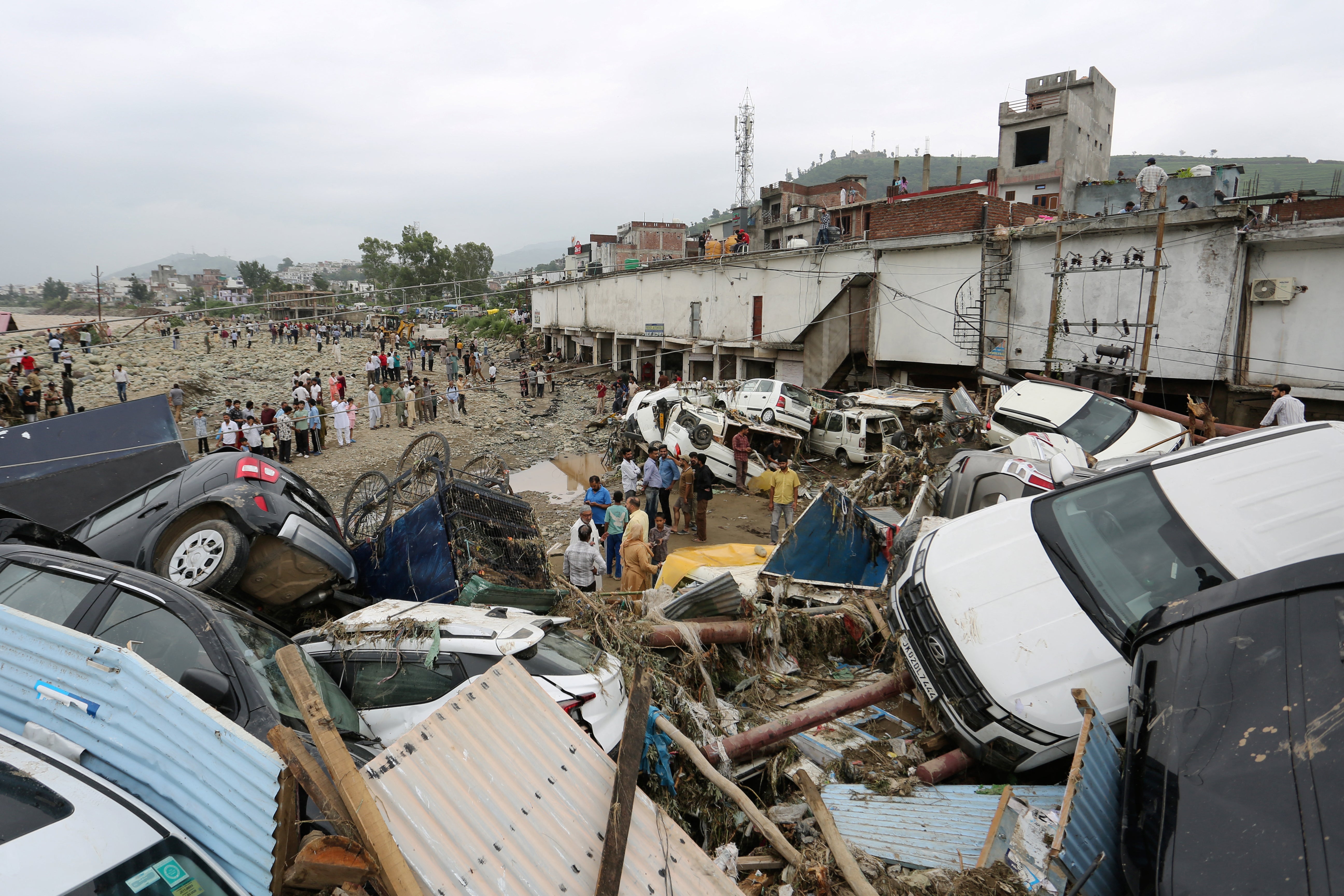 Flash floods and landslides damage vehicles in Rajouri, Jammu and Kashmir