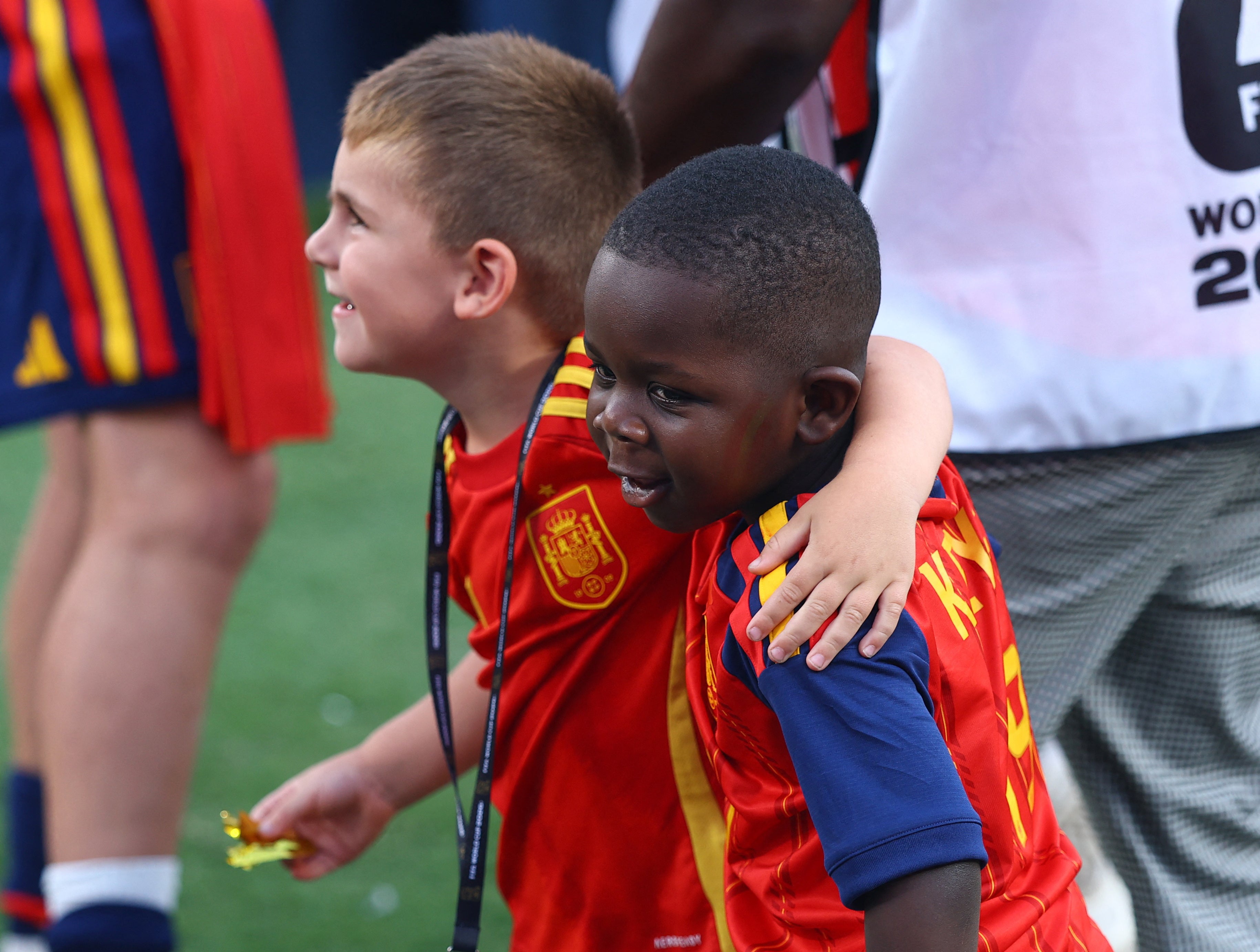 Spain's Lamine Yamal brother Keyne on the pitch after Spain win (Reuters)