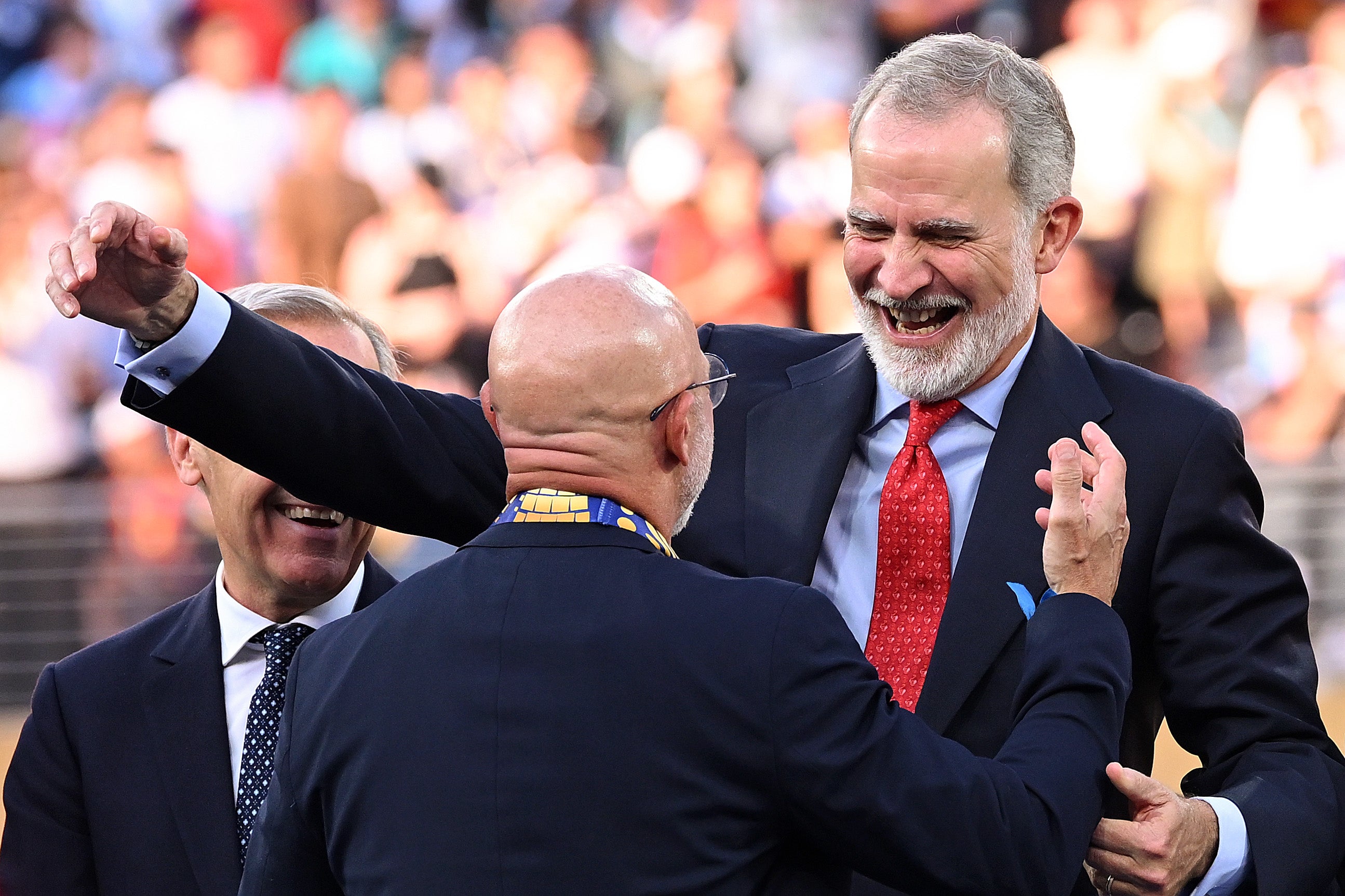 Luis de la Fuente, Head Coach of Spain, is congratulated by King Felipe VI of Spain