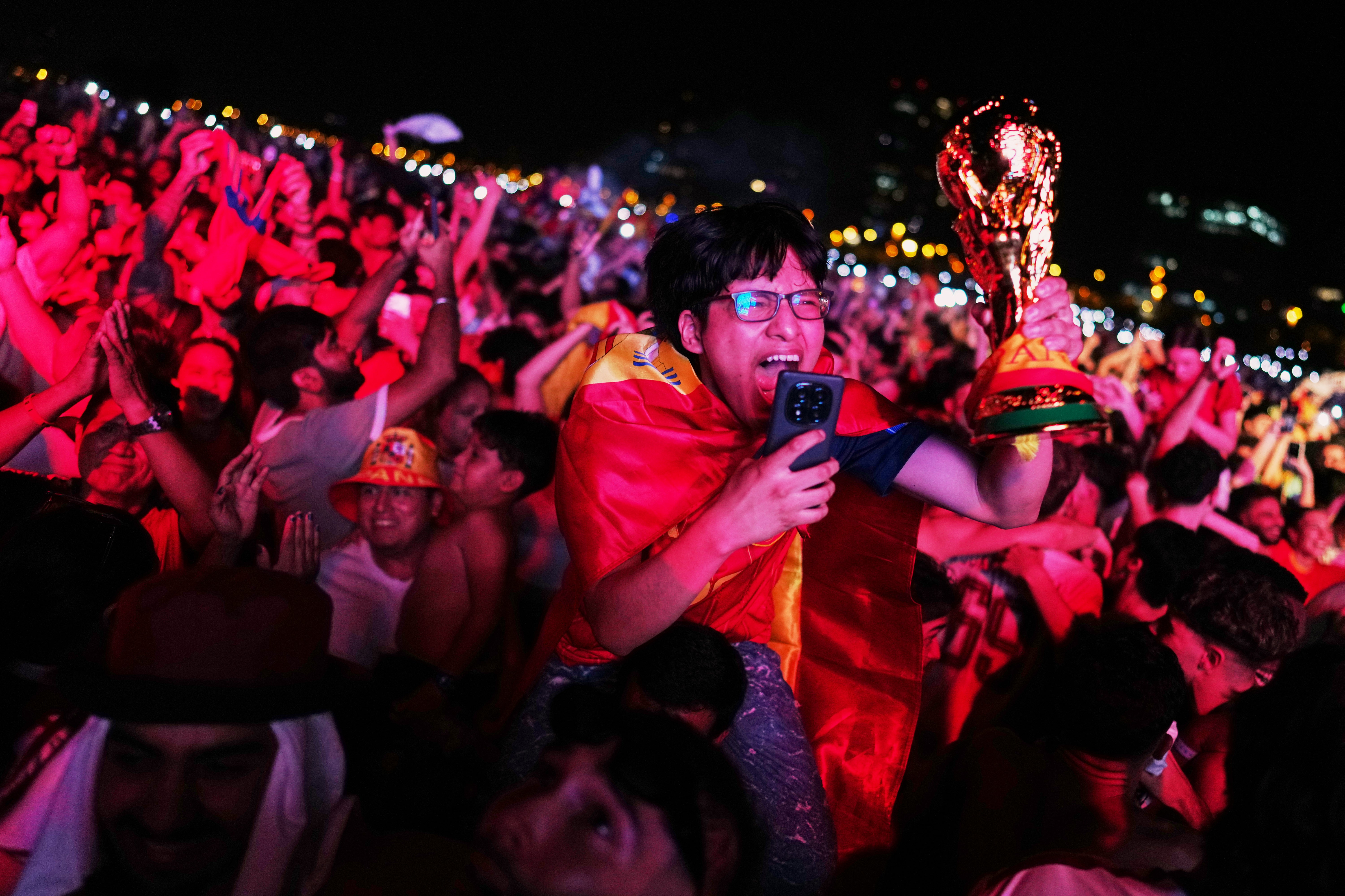 Spanish fans celebrate in Barcelona.