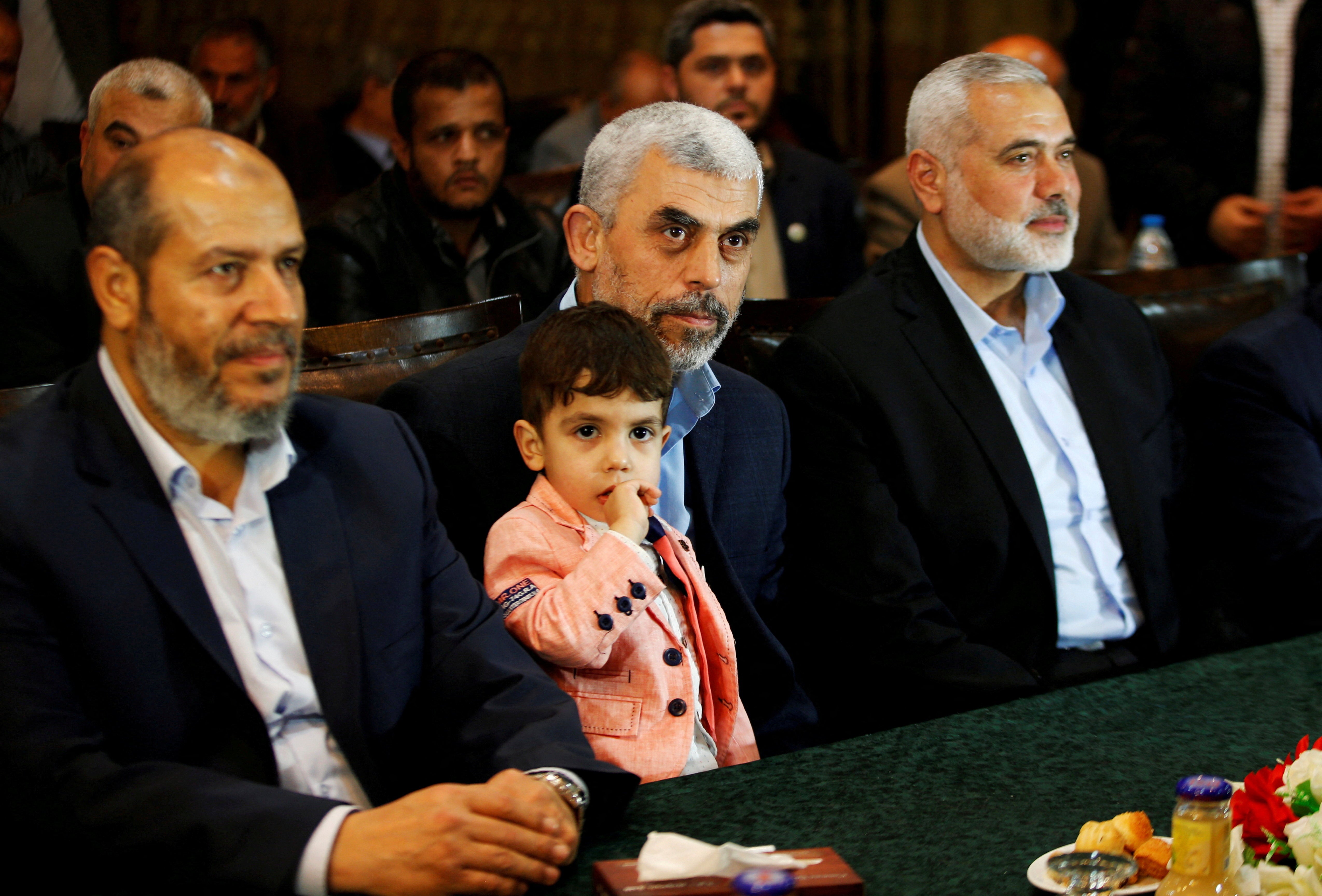 From left: Khalil al-Hayya, Yahya Sinwar and Ismail Haniyeh in Gaza in 2017