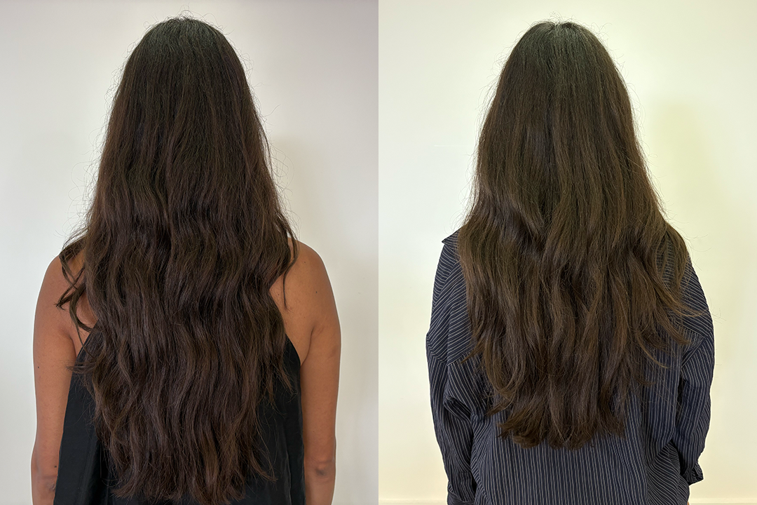 Before using the shampoo (left) and after testing it (right) (Sabrina Sahota/The Independent)