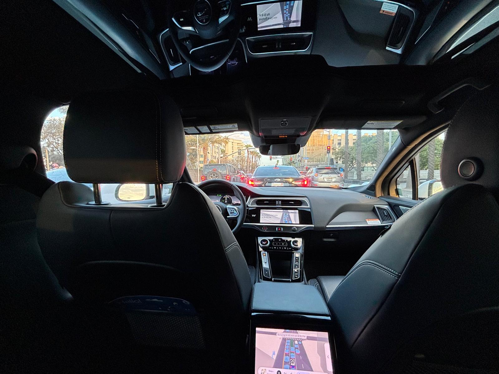 Interior view of a 'Waymo' taxi in Los Angeles