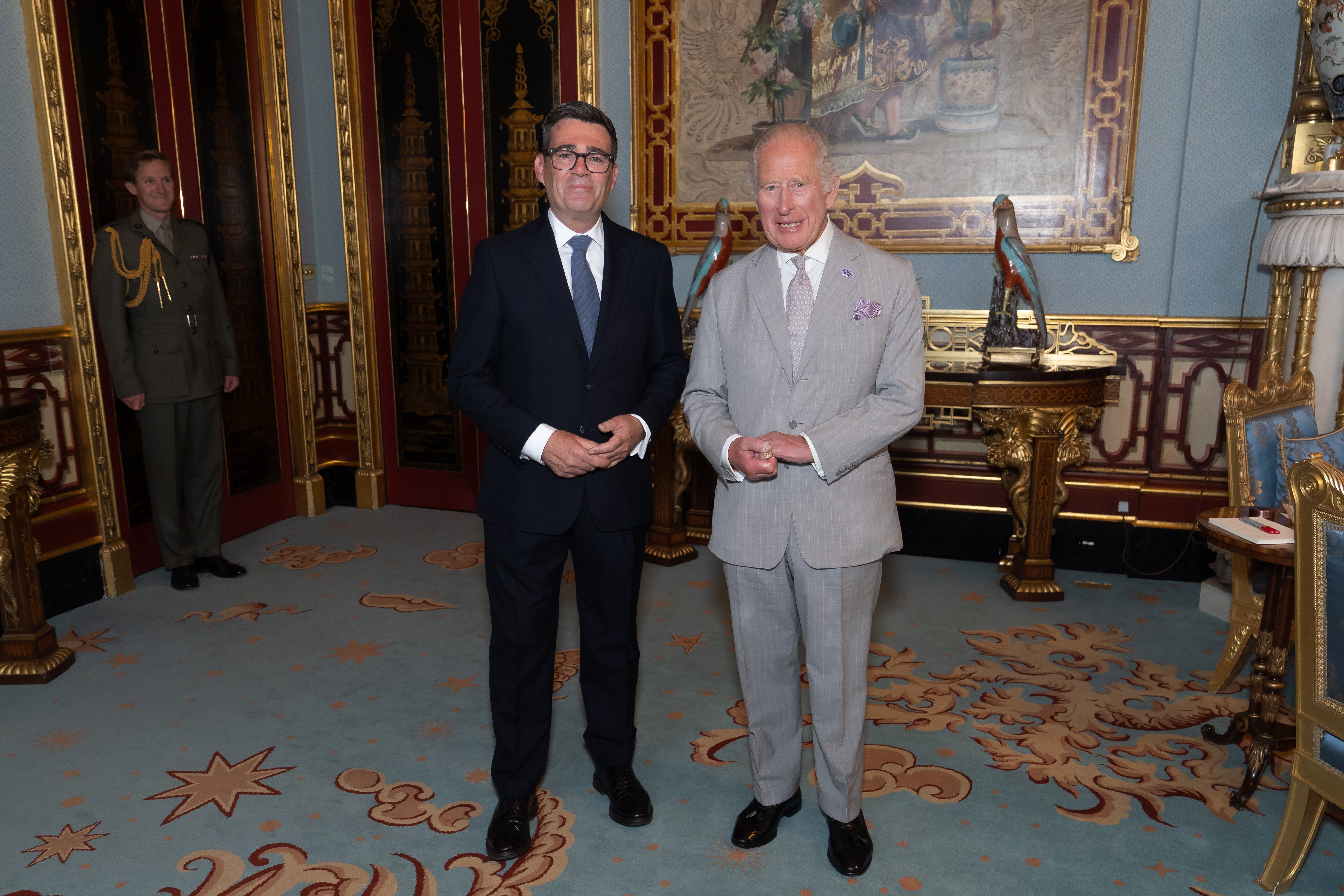 The King welcomes Andy Burnham, during an audience at Buckingham Palace, where he invited the new leader of the Labour Party to become Prime Minister (Aaron Chown/PA) (PA Wire)