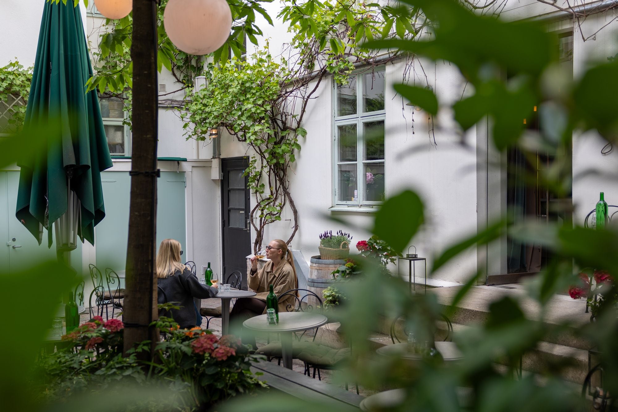 Champagnebaren serves pretty dishes in a dappled leafy courtyard in central Gothenburg