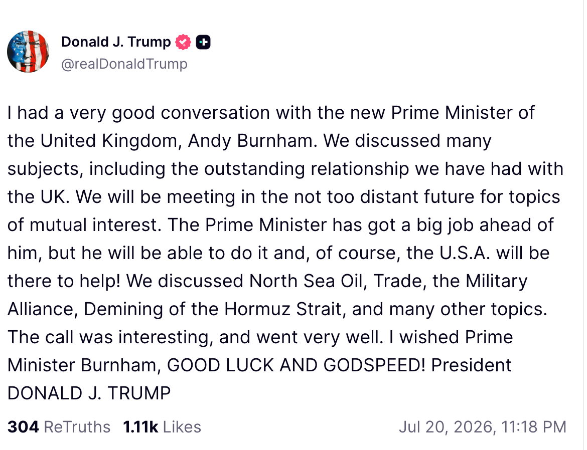  (Screenshot/ Truth Social/ @realDonaldTrump)