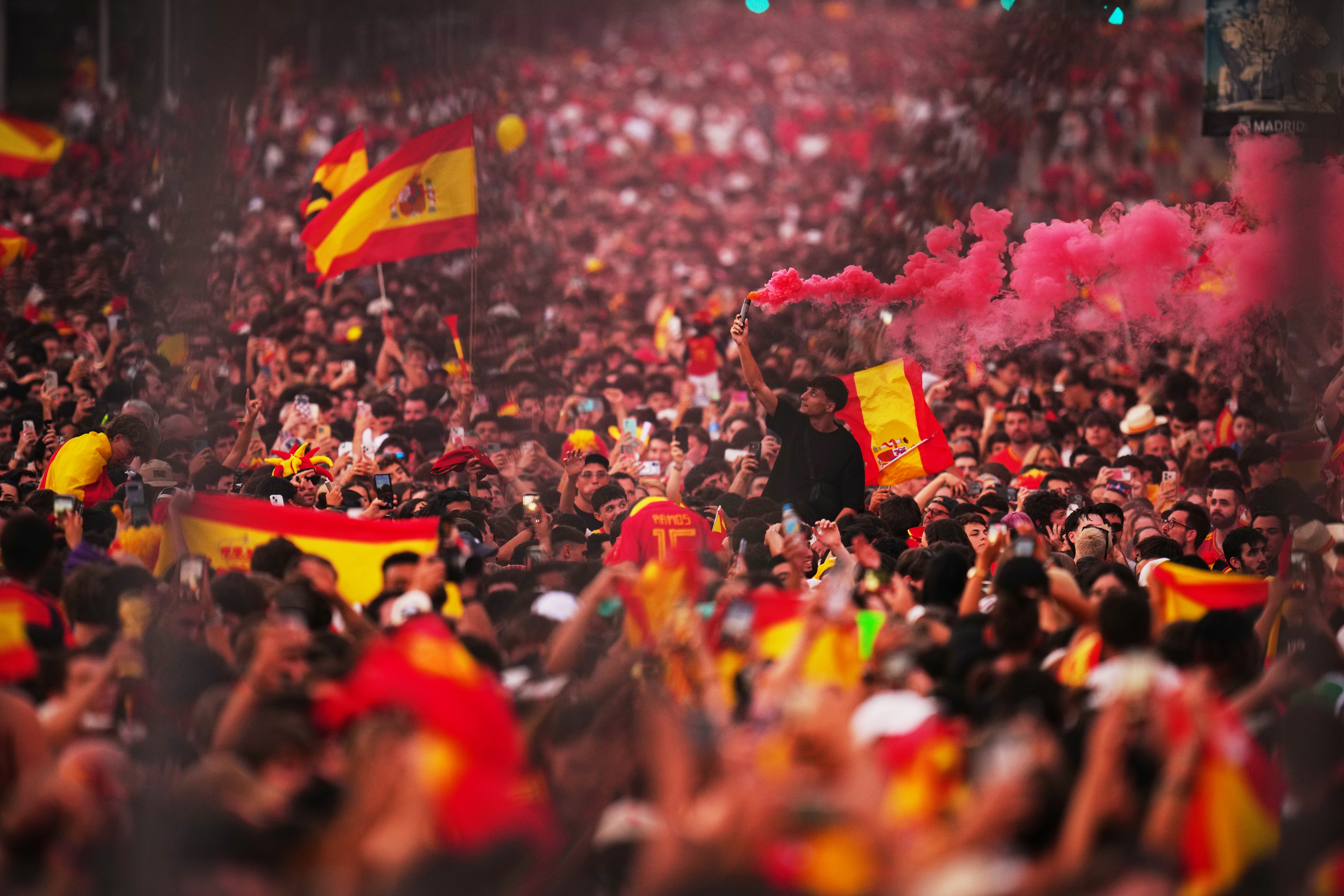 After their win, the Spanish team returned home to an estimated crowd of almost two million who greeted them on the streets of Madrid.