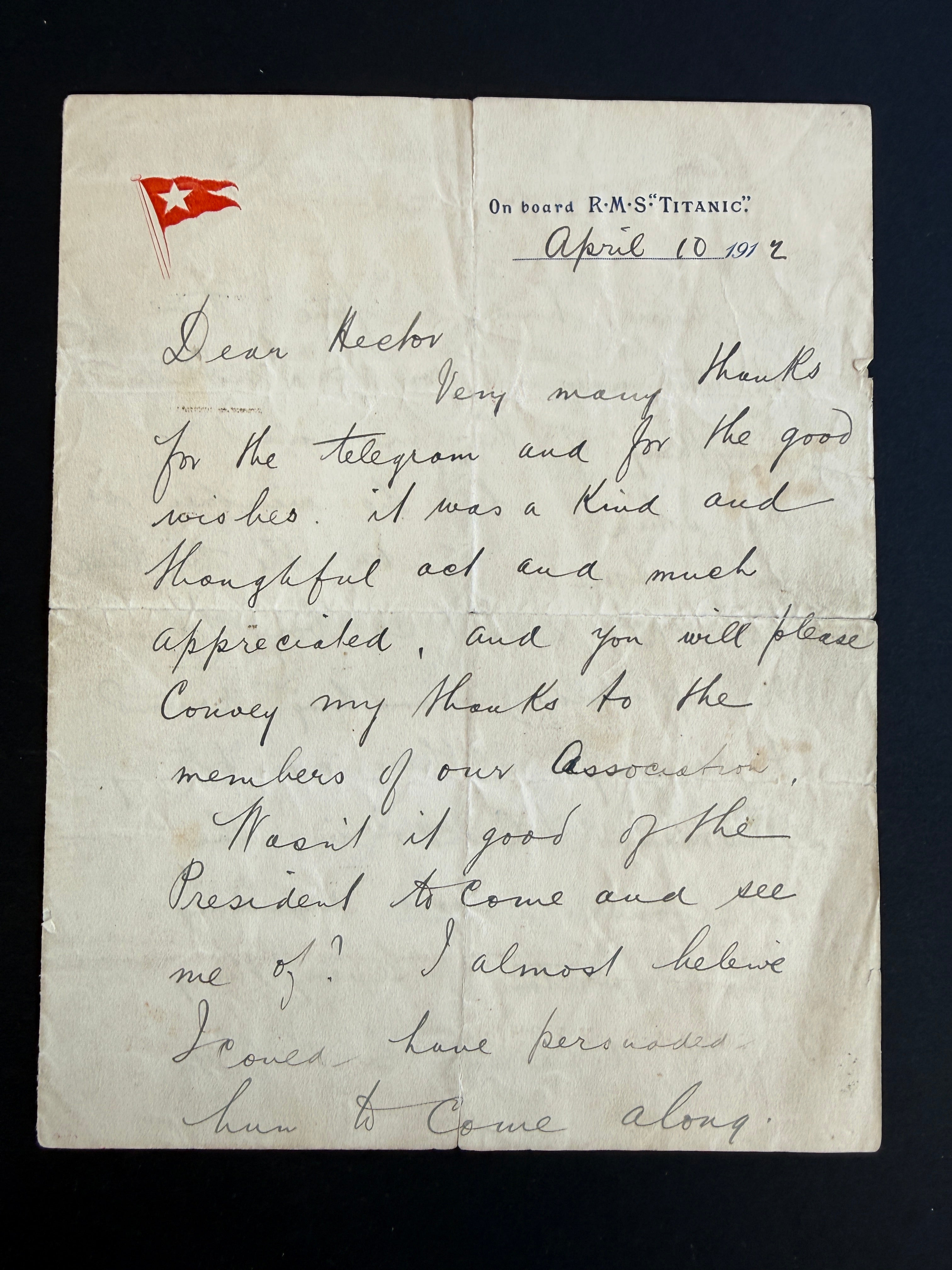 A rare letter written by Titanic passenger, Henry Price Hodges (PA)