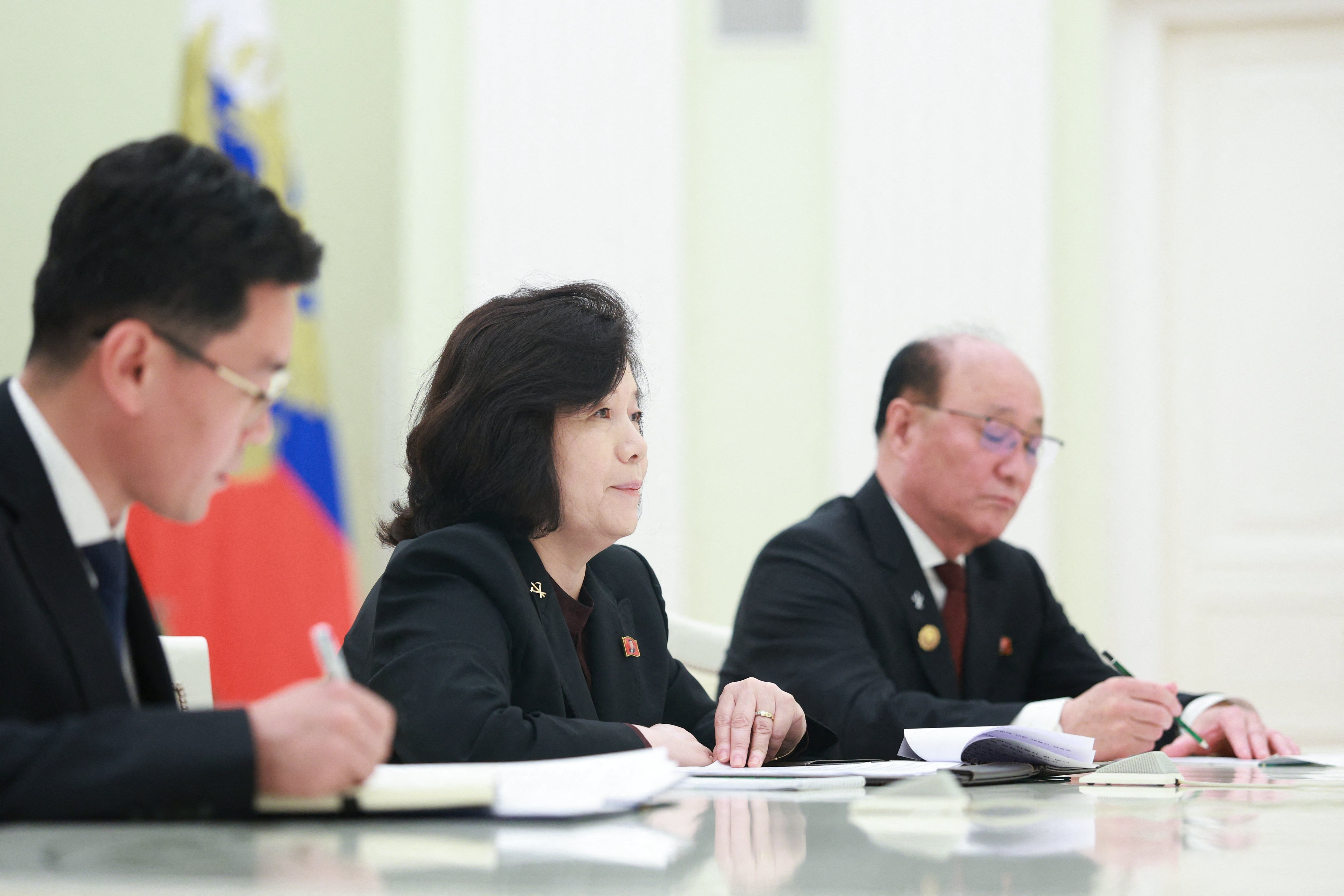 North Korea's foreign minister Choe Son-hui (C) attends a bilateral meeting with Russian president in Moscow (AFP/Getty)