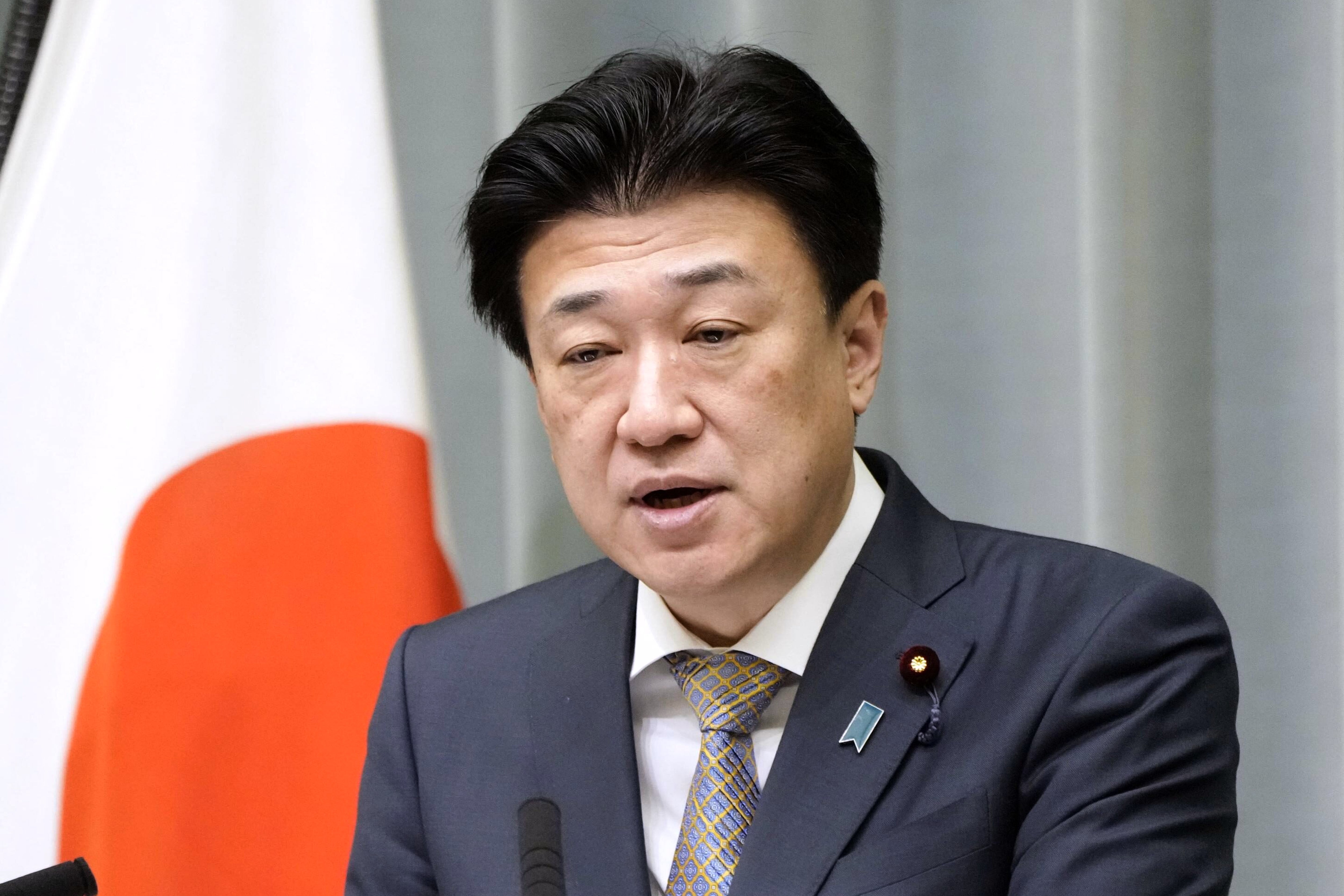 Japan's Chief Cabinet Secretary Minoru Kihara speaks during a press conference in Tokyo Tuesday, April 7, 2026. (Keisuke Hosojima/Kyodo News via AP, File)