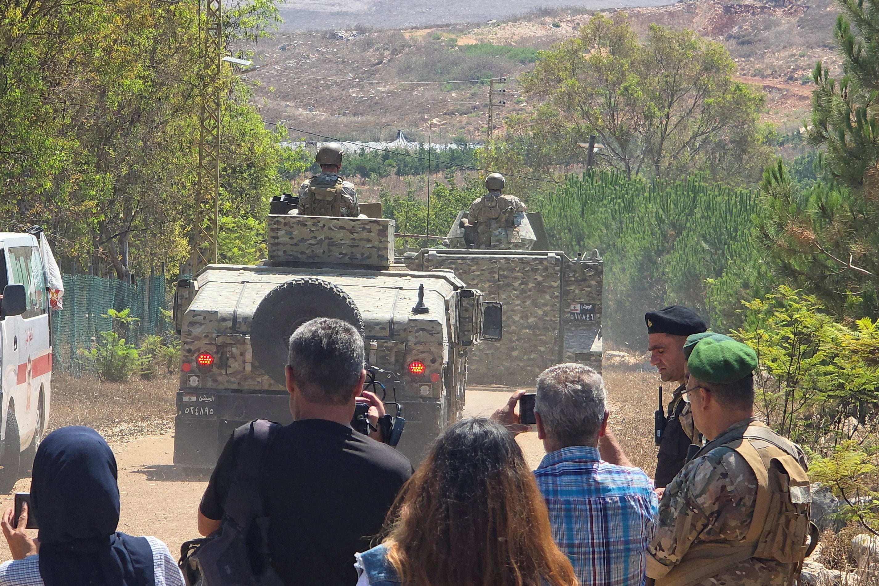Lebanese army troops deploy at the entrance of the town of Zawtar al-Gharbiyeh after Israeli forces withdrew from the area, in line with a U.S.-brokered plan, Lebanon, July 21, 2026. Picture taken with a mobile phone. (Reuters)