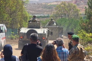 Lebanese army troops deploy at the entrance of the town of Zawtar al-Gharbiyeh after Israeli forces withdrew from the area, in line with a U.S.-brokered plan, Lebanon, July 21, 2026. Picture taken with a mobile phone.
