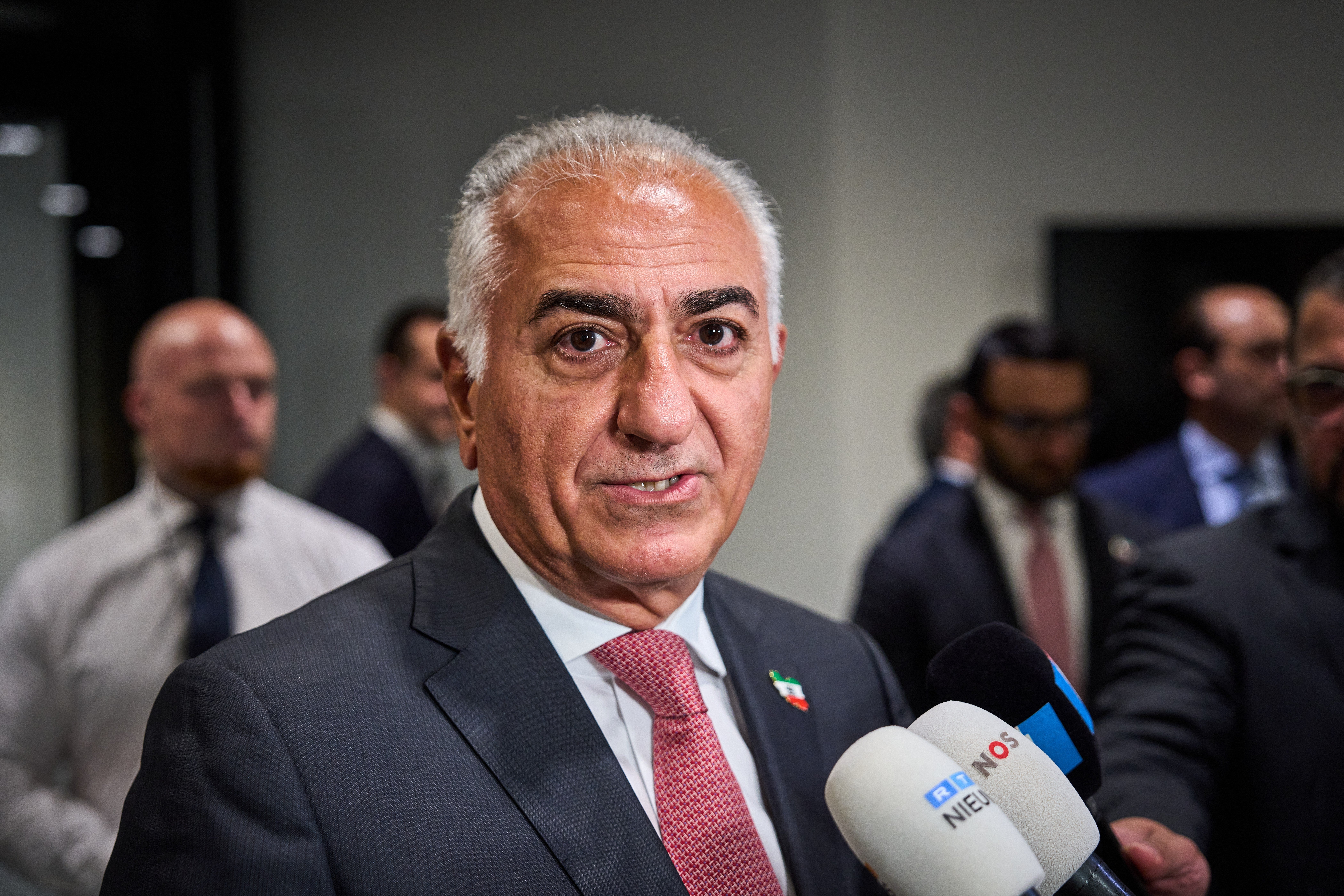 Son of Iran's last shah, opposition figure Prince Reza Pahlavi speaks to the press as he takes part in a roundtable discussion regarding the situation in Iran at the Dutch parliament in The Hague on July 6, 2026. (AFP/Getty)