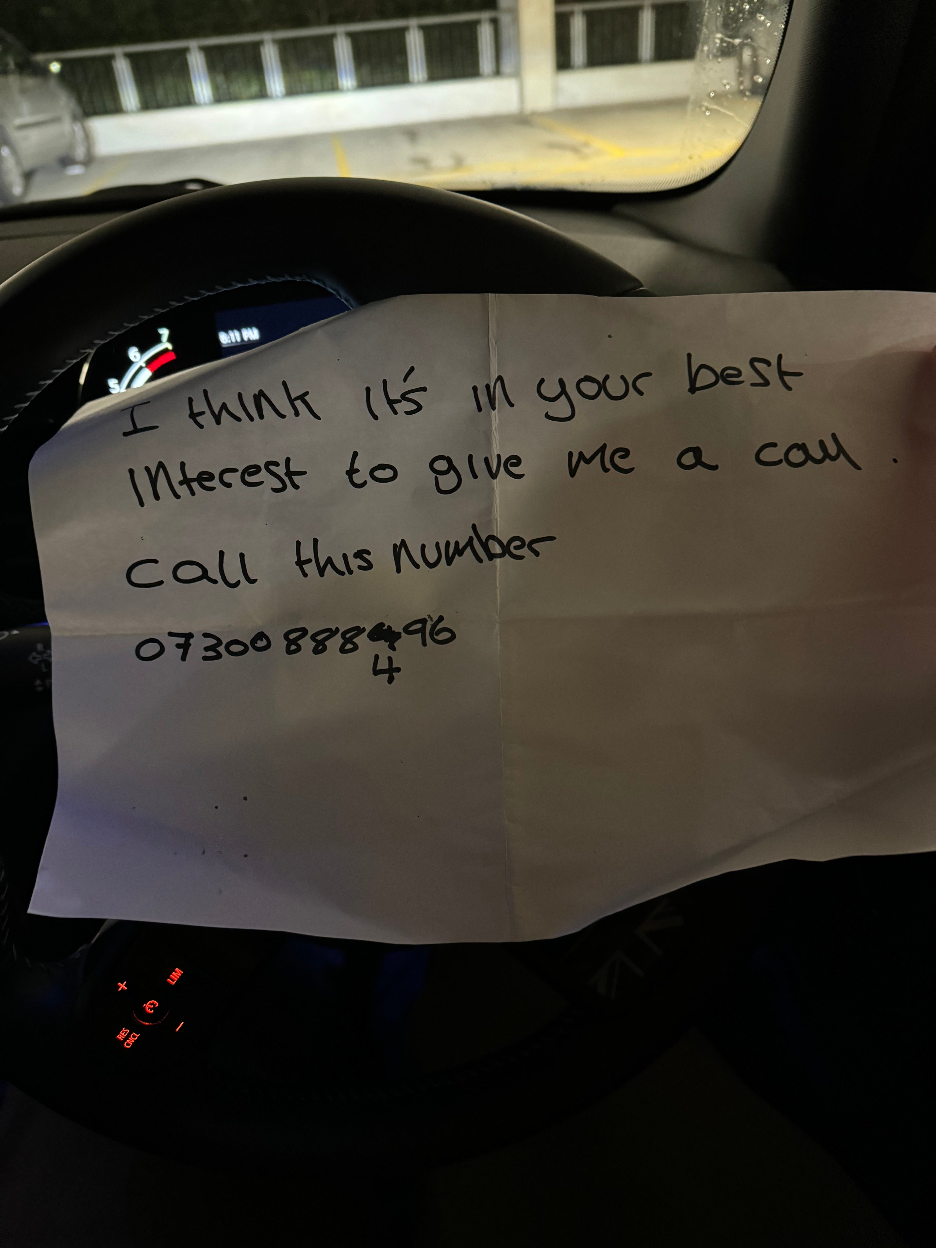 The note the gang left after appearing in the couple's driveway