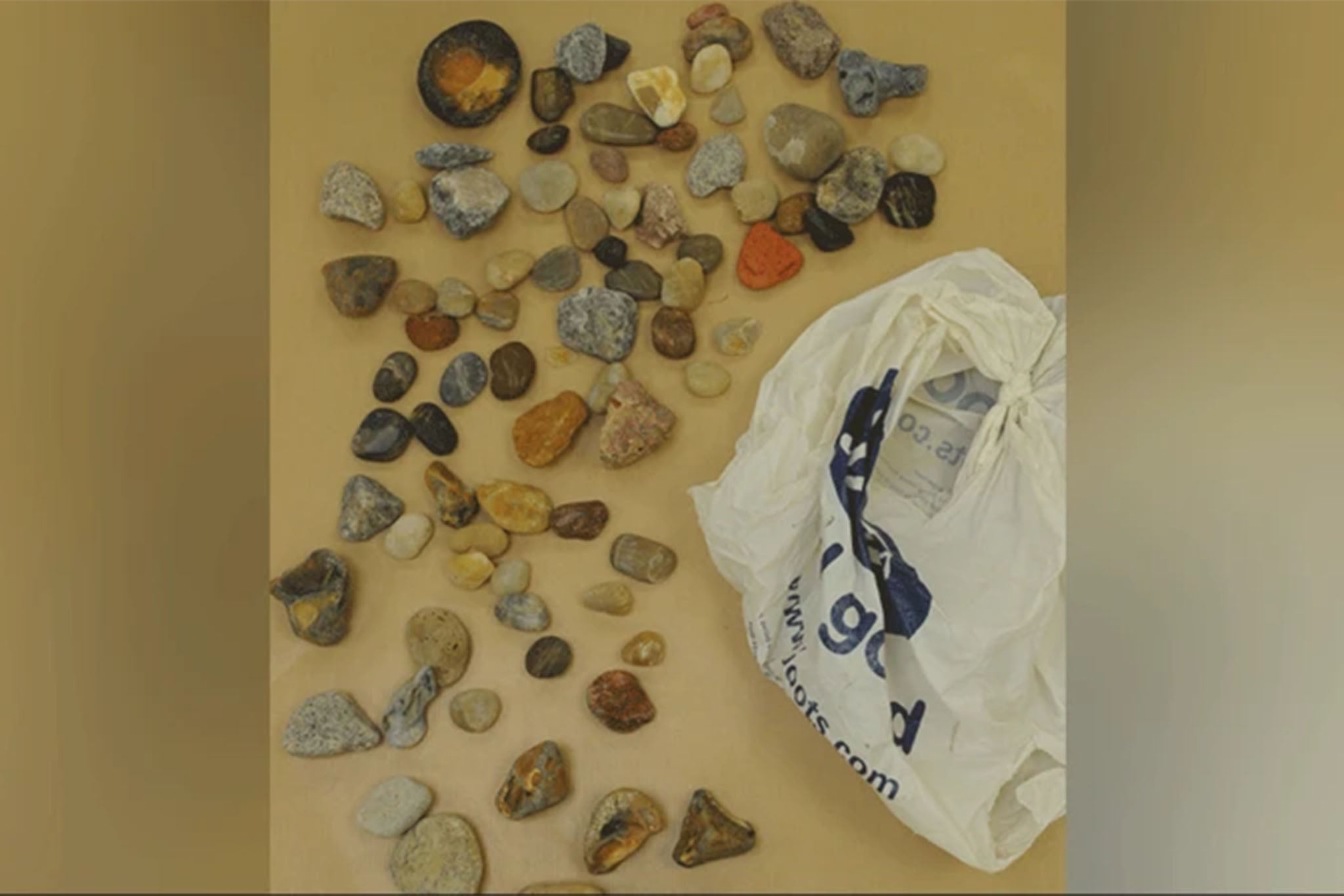 Police say the bags were weighted down with bricks, which have been identified as ‘Eastwoods Fletton’ bricks, along with decorative stones (Suffolk Police)