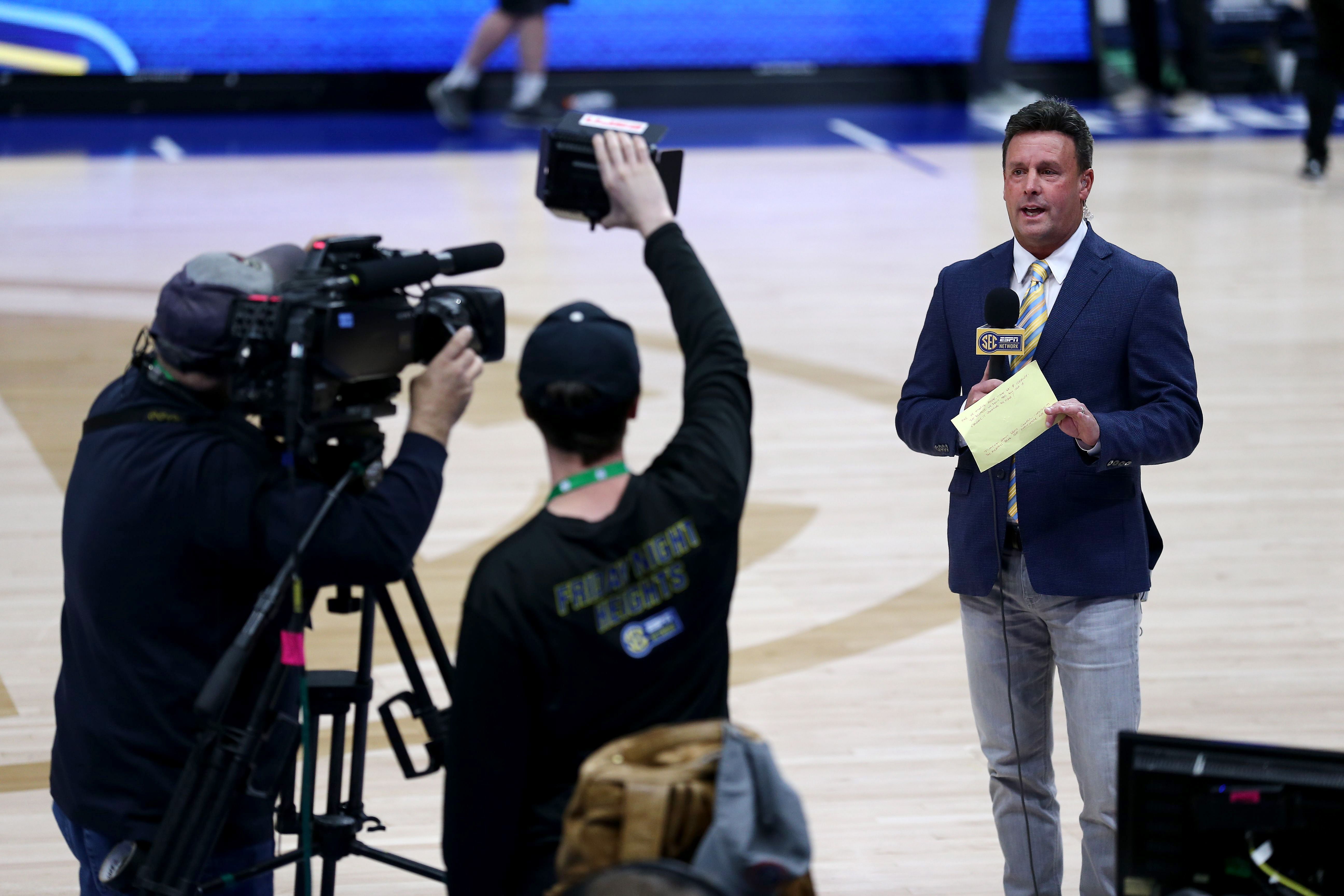 Karl Ravech, pictured, is reportedly among those impacted by ESPN’s latest round of layoffs, sources told The Athletic Tuesday