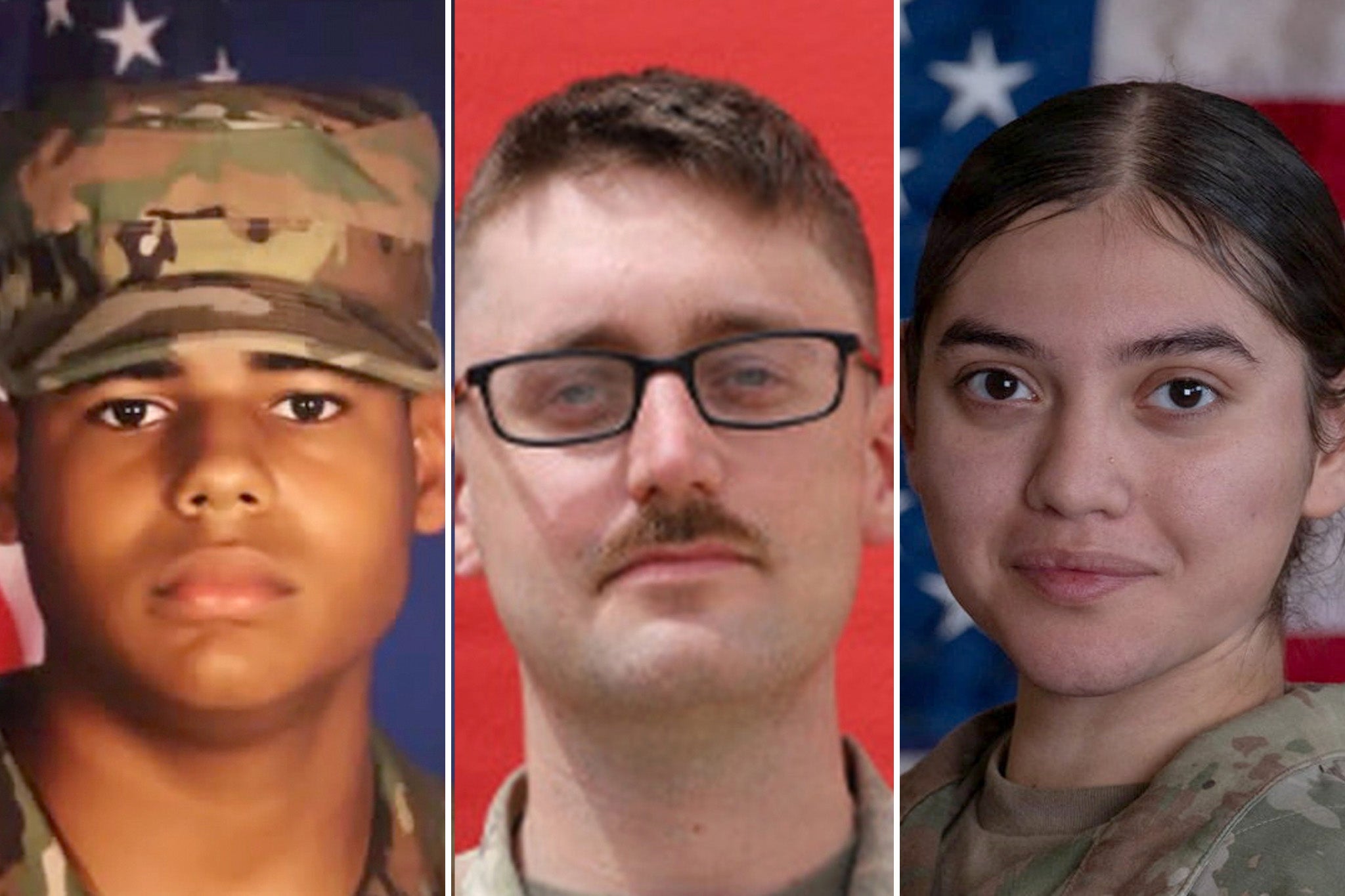 The three American soldiers who were killed in the Middle East (from left to right) Army Sgt Michael Emmanuel Swinton, Lt Tyler James Feehan and Pvt. Isabella Gonzales