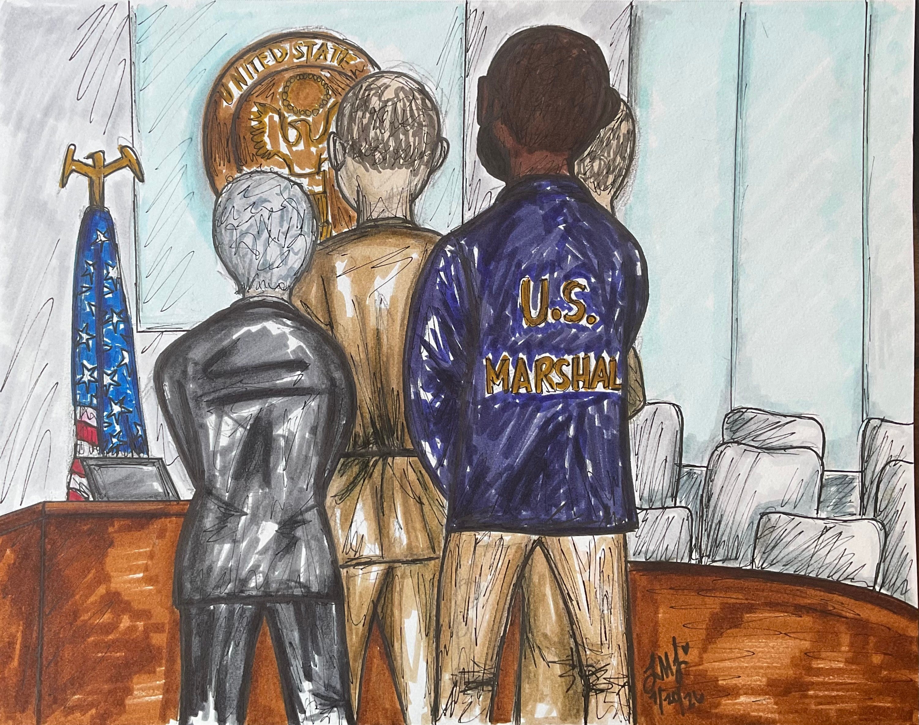 In this courtroom sketch, Andrew and Tristan Tate appear with their attorneys before Judge Lauren Louis in Miami federal court