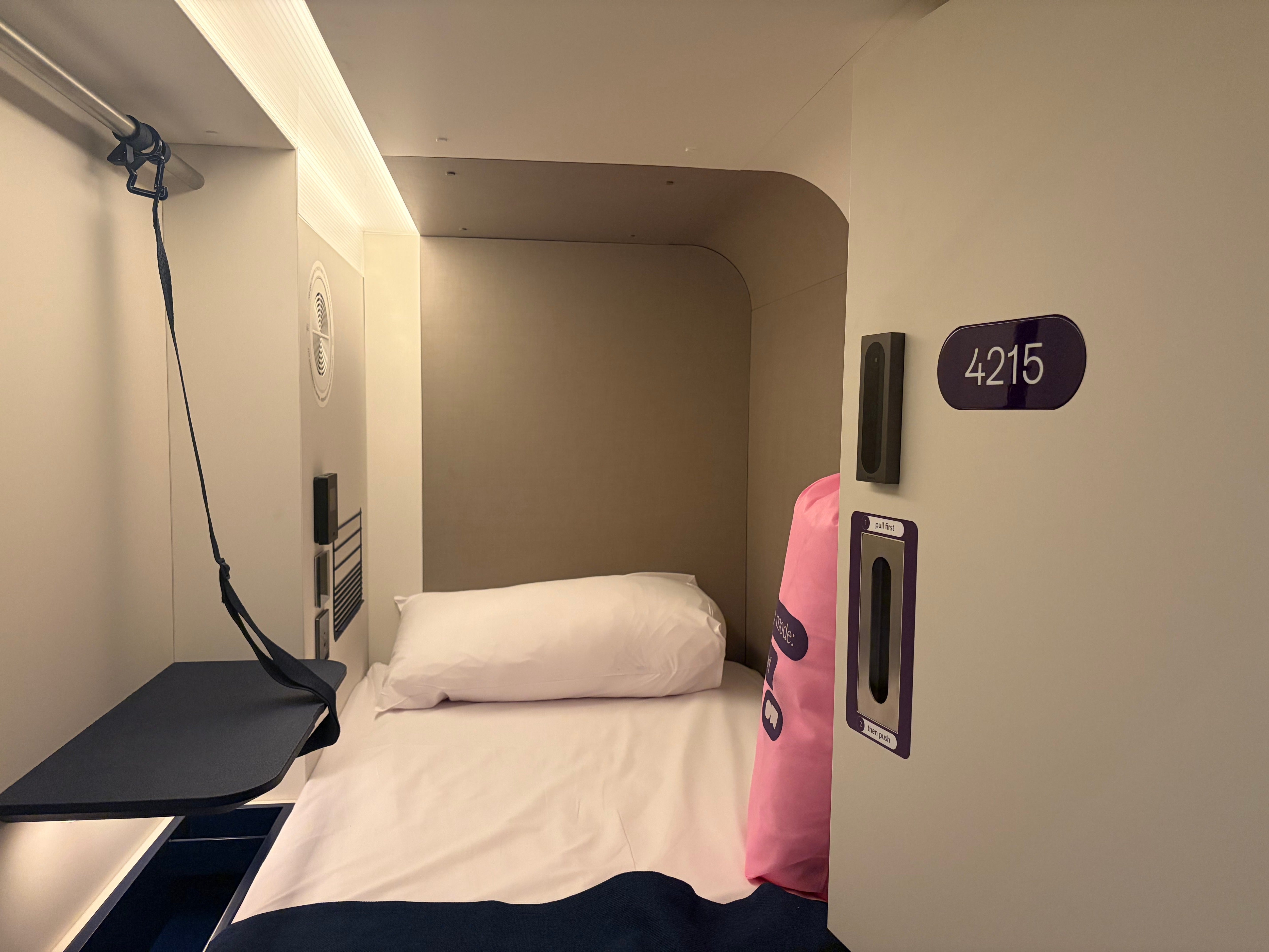 A single capsule bed at Otherwander pod hotel