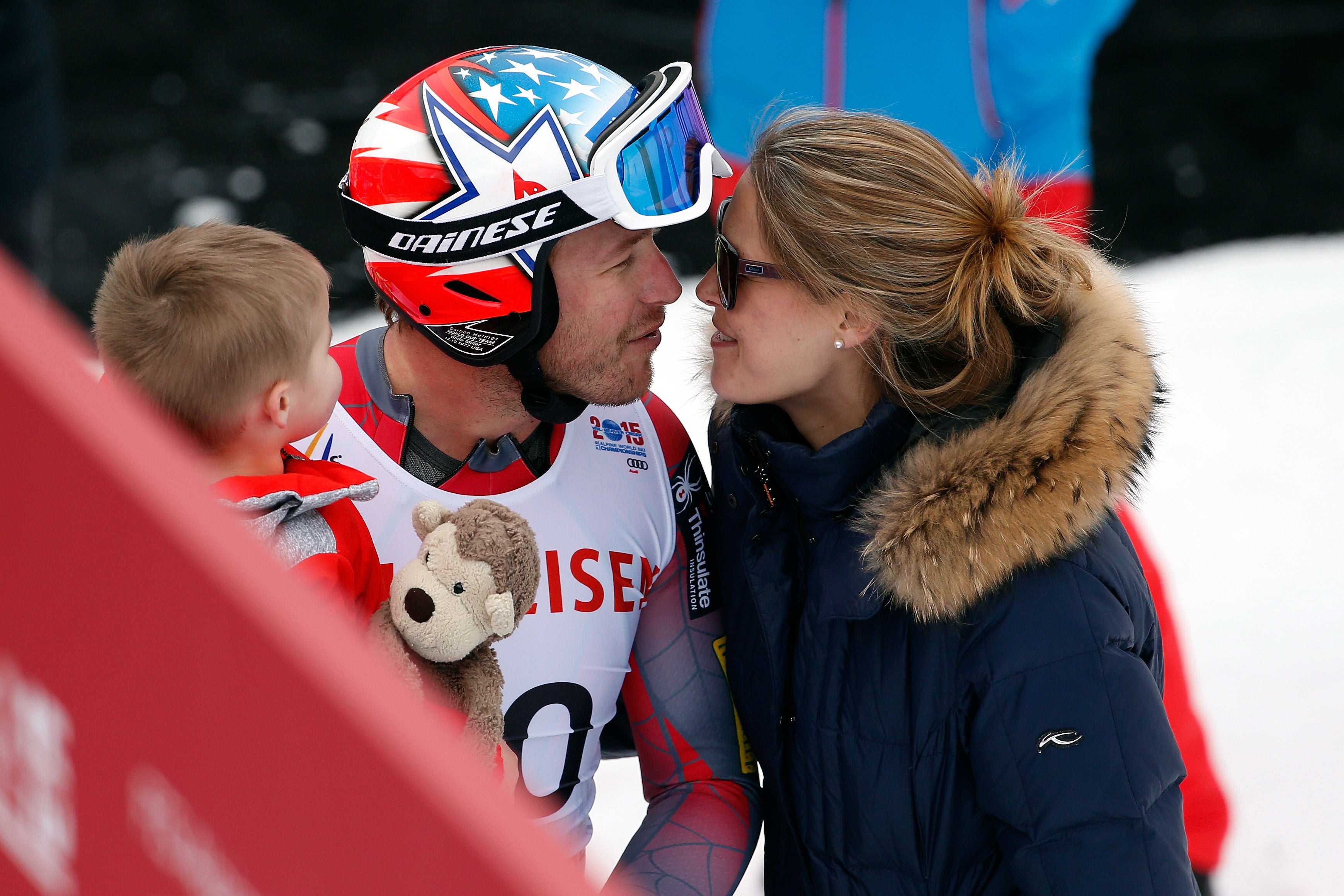 Olympic skier Bode Miller kisses his wife Morgan at the 2015 FIS Alpine World Ski Championships in Colorado. They lost their 19-month-old daughter Emmy after she was found in their neighbors’ pool in 2018