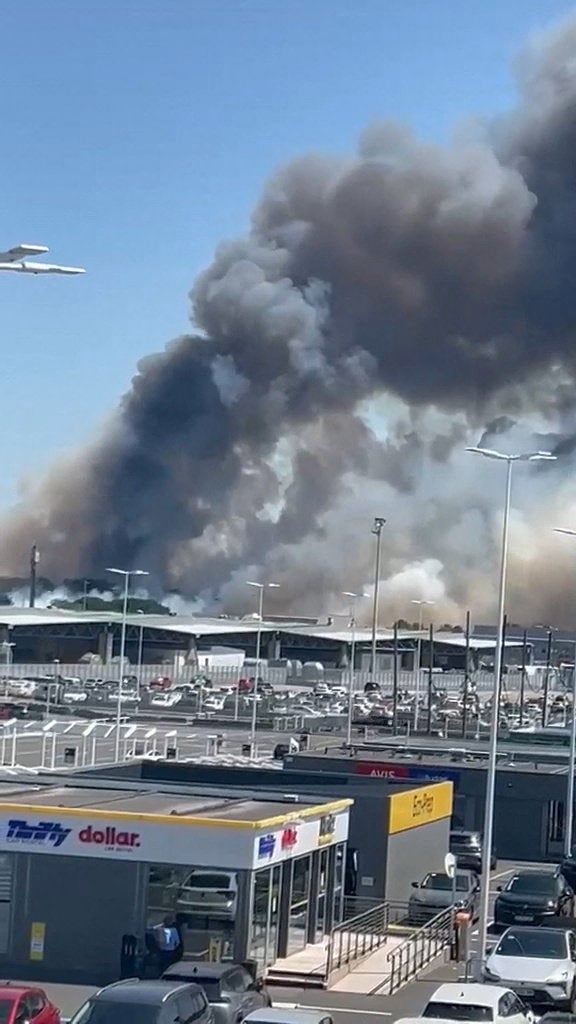 A huge plume of smoke rises near the Bordeaux Airport