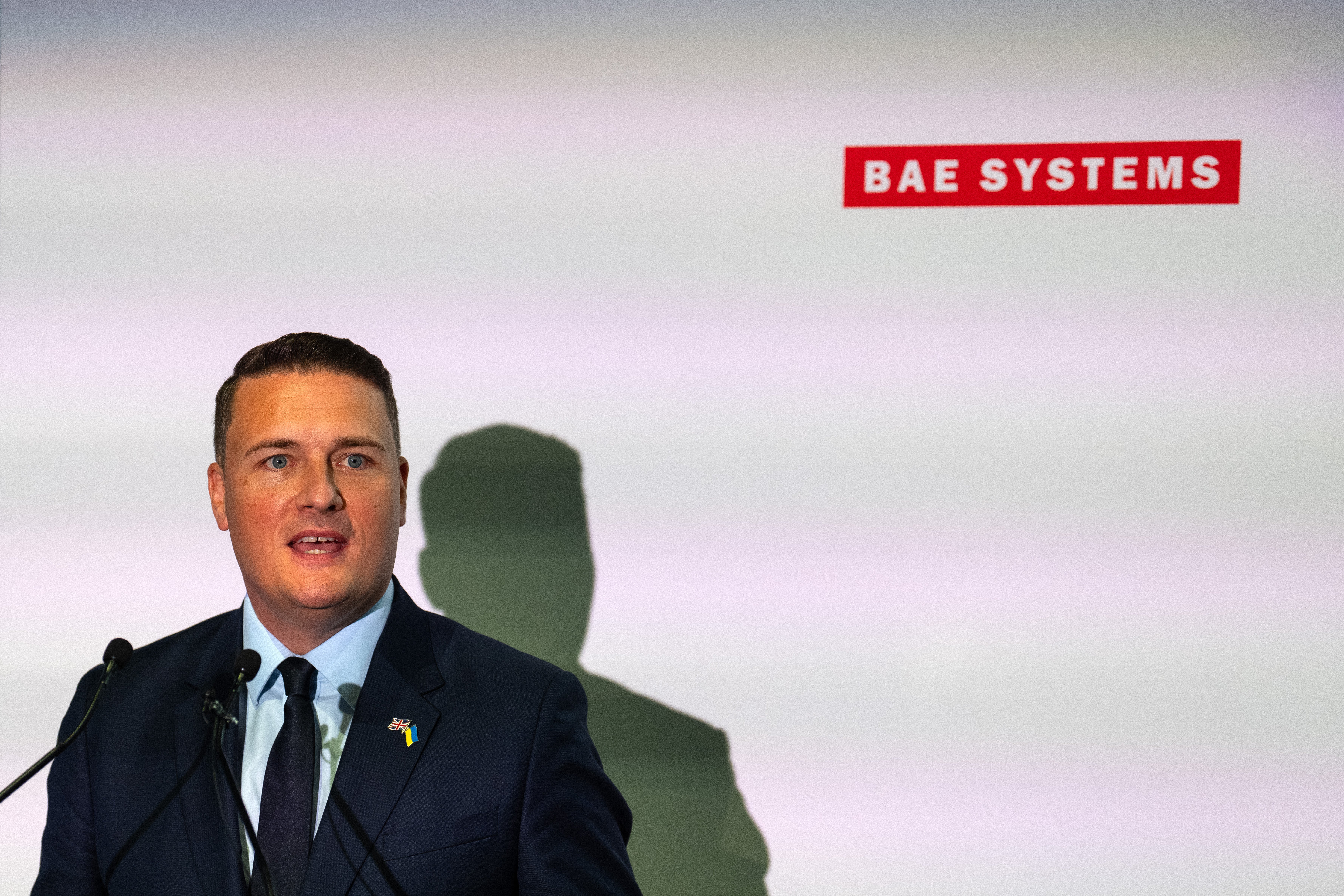 Wes Streeting speaks at the BAE Systems stand during the launch of the uncrewed Collaborative Combat Aircraft (CCA) named Brontanax (Getty)