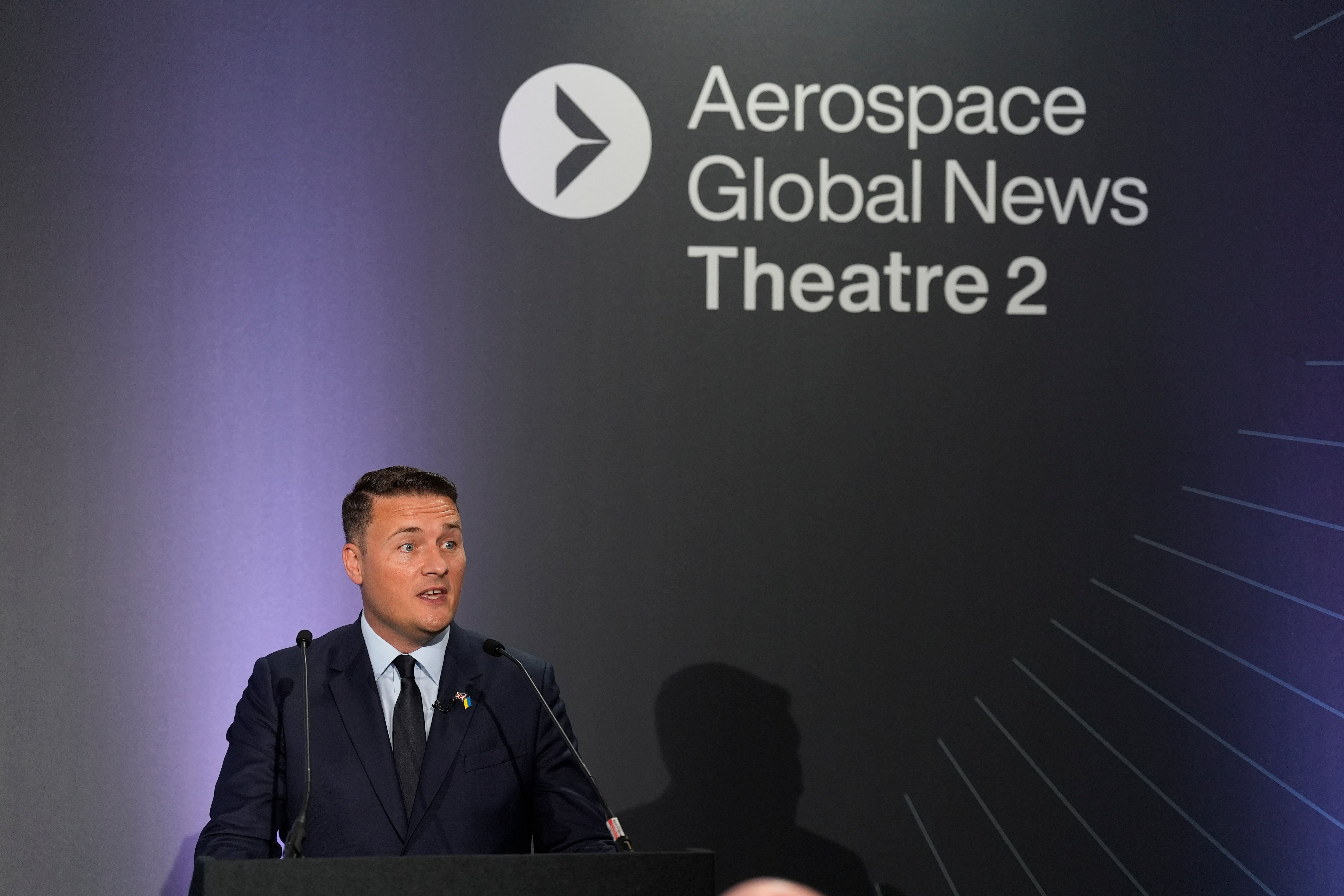 Wes Streeting speaking at the Farnborough International Airshow in Hampshire (PA)