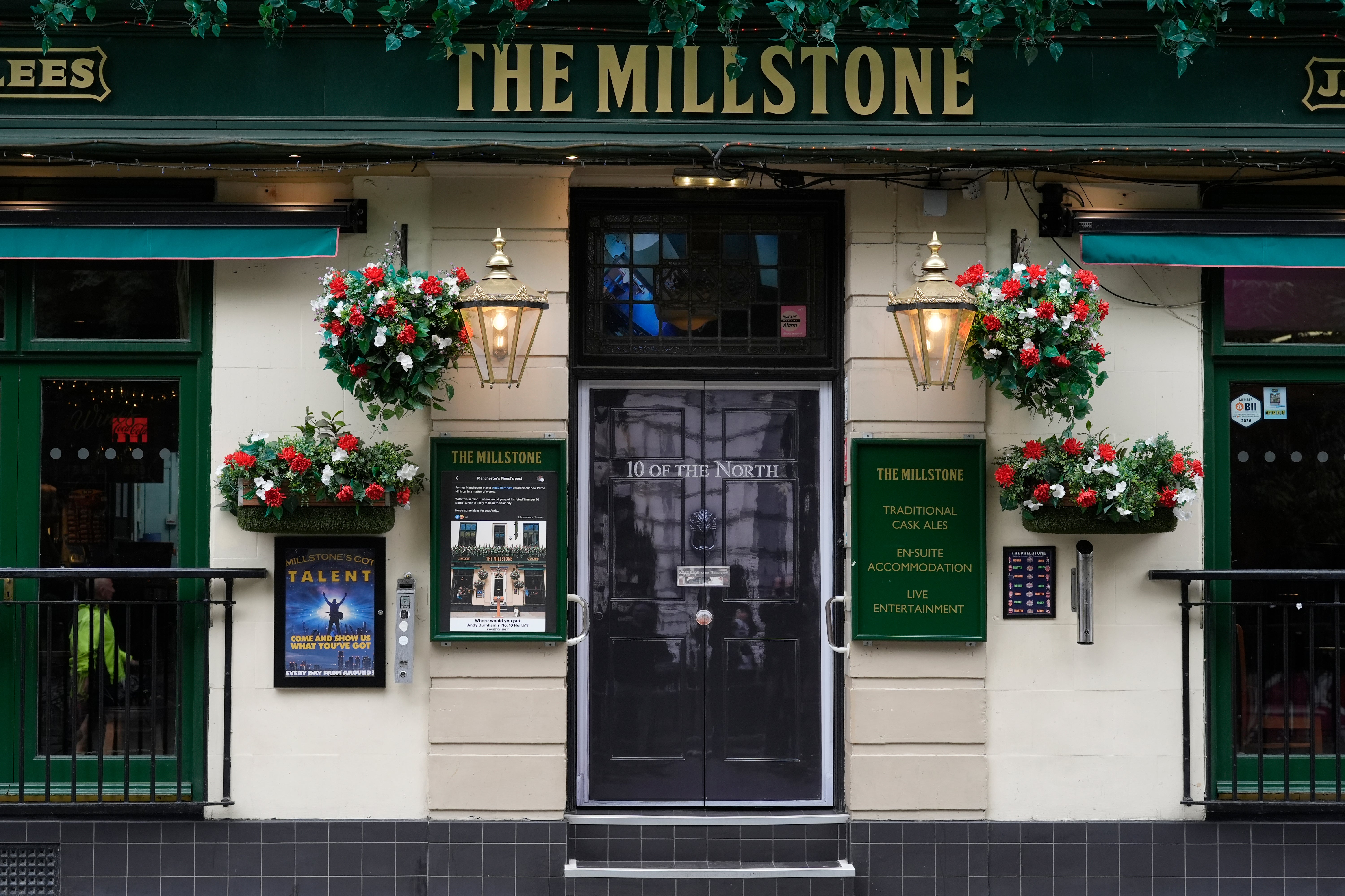 The Millstone pub in central Manchester installed a replica front door of Number 10 Downing Street