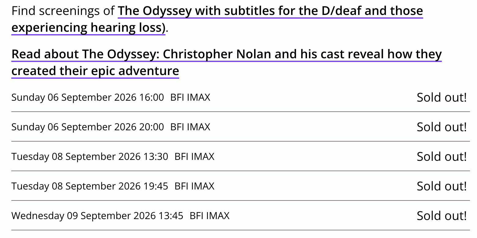Die BFI-IMAX-Vorführungen von „The Odyssey“ sind bis zum 9. September ausverkauft