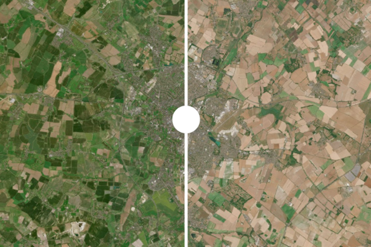 Before and after pictures reveal devastating impact of back-to-back heatwaves on the UK Before and after pictures reveal devastating impact of back-to-back heatwaves on the UK