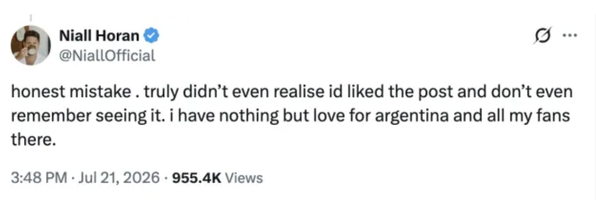 Niall responded to criticism from his Argentine fans on X (X/Twitter)