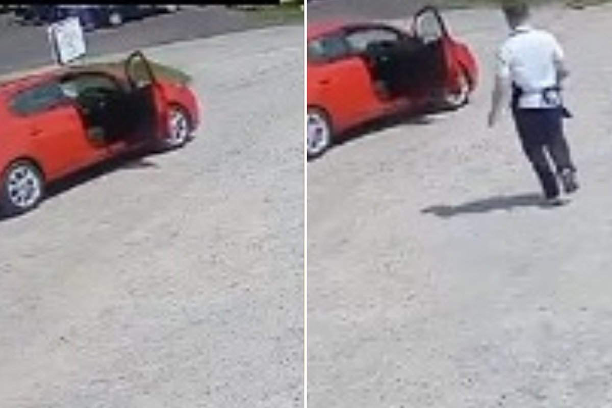 Moment teenage coffee shop worker leaps into runaway car to save women