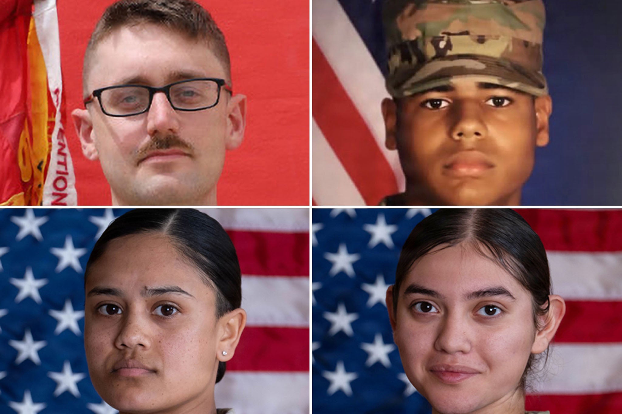(Clockwise from left) 1st Lt. Tyler Feehan, Sgt. Michael Swinton, Sgt. Angel Rampersad and Pvt. Isabella Gonzales were all killed in Jordan (US Army)