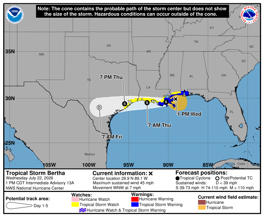 Wind and storm surge were the main threats for the Deep South states (NOAA)
