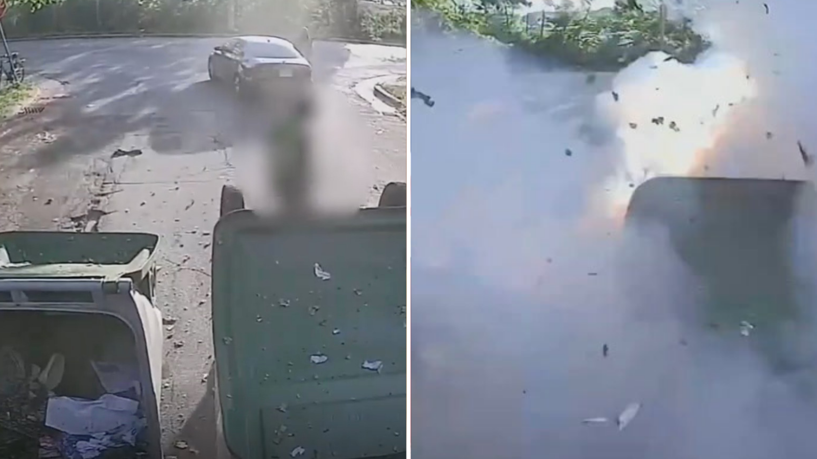 Moment garbage truck explodes and sends shrapnel into worker’s eye